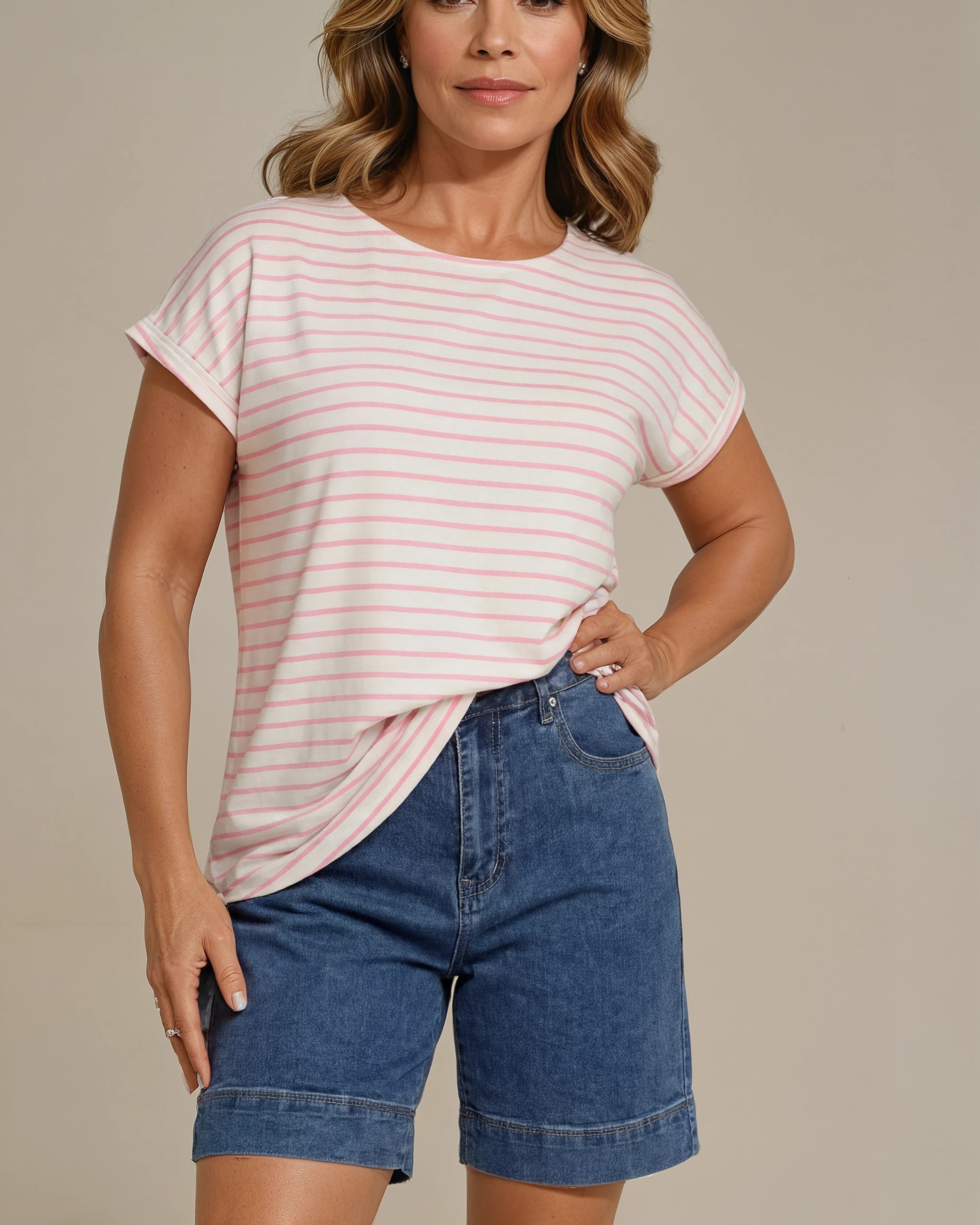 MARC LAUGE ALMA STRIPE BLOUSE BLOUSE/SHIRT 385 BRIGHT ROSE