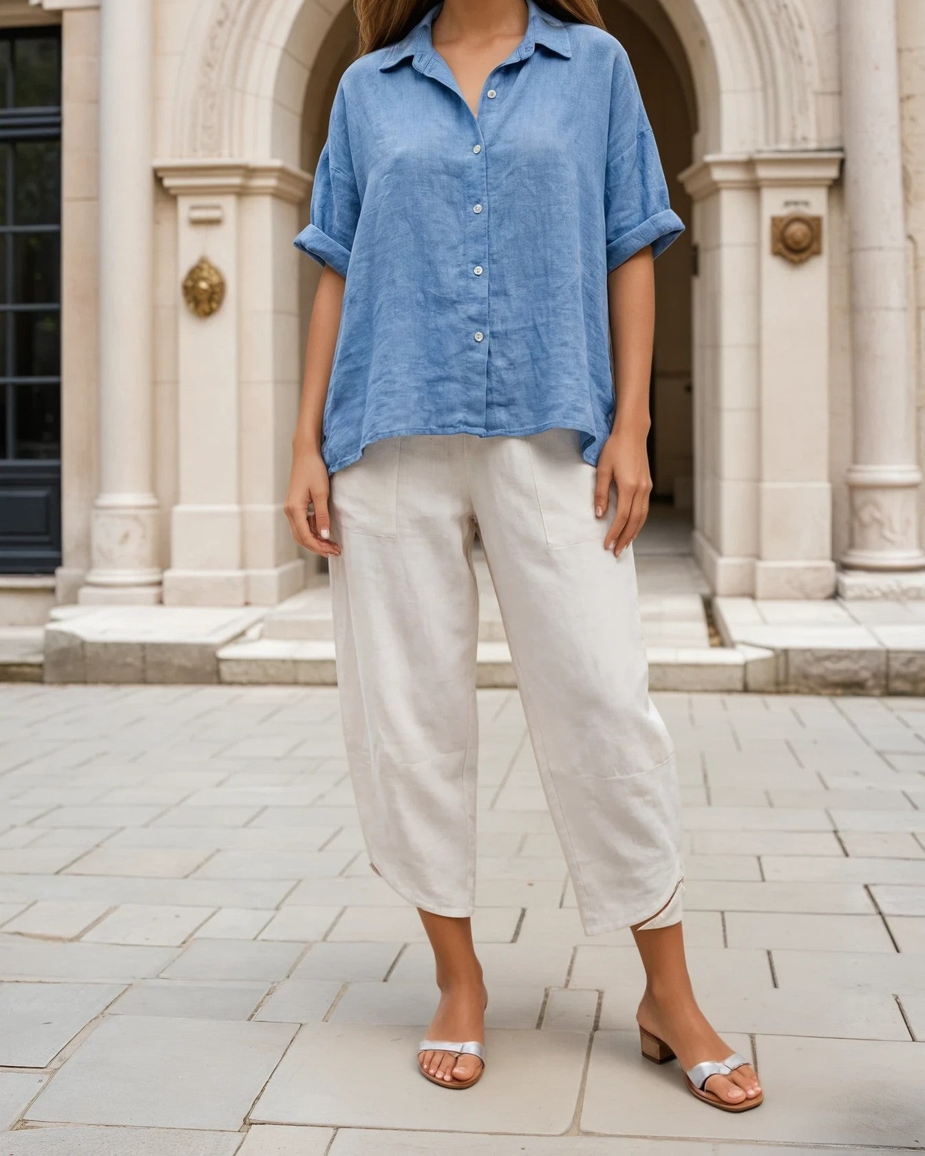 MOONDUST ARIANNA SHIRT LINEN 107 SOFT BLUE