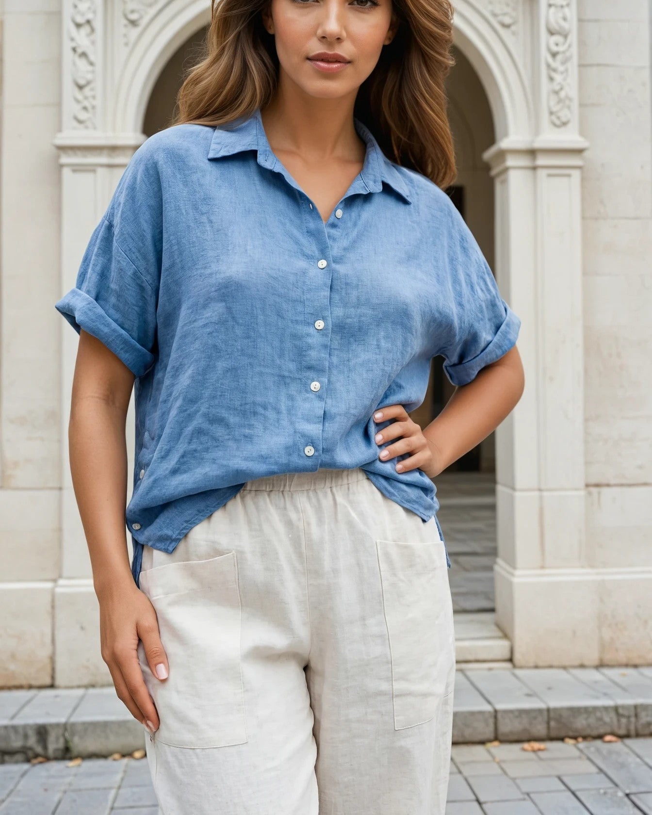 MOONDUST ARIANNA SHIRT LINEN 107 SOFT BLUE