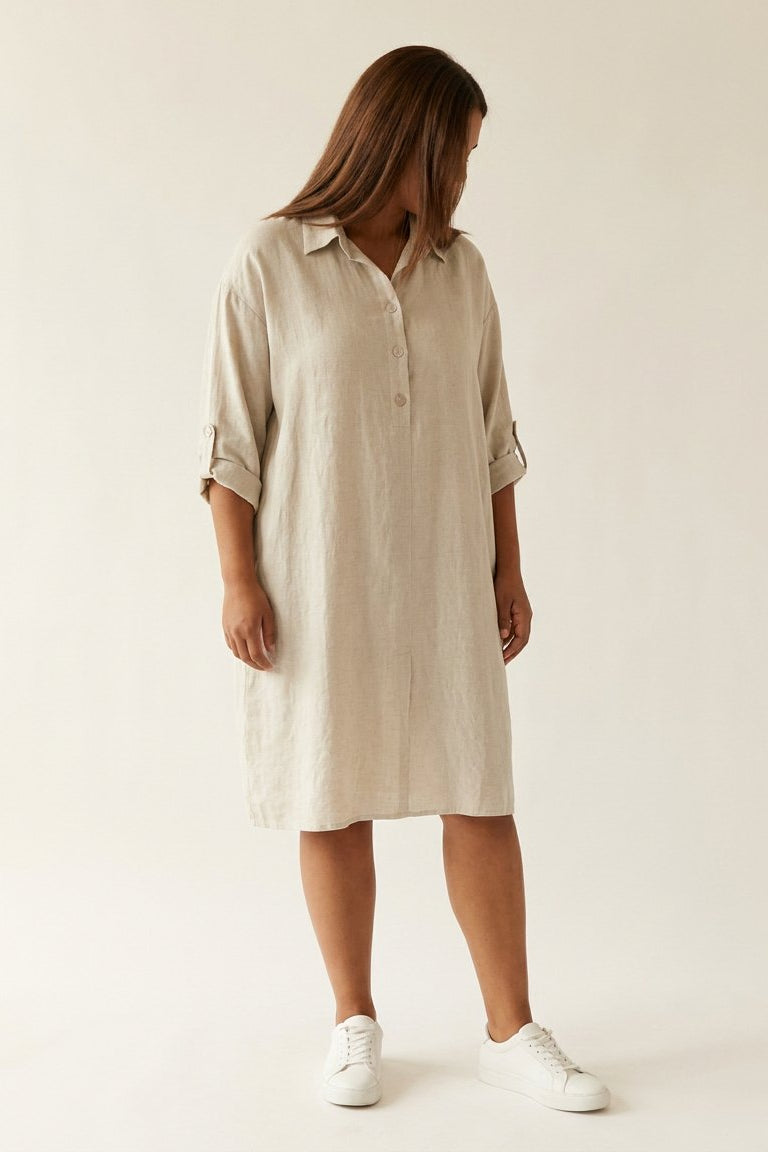 DNYcph BUTTON DRESS LINEN 27 SAND
