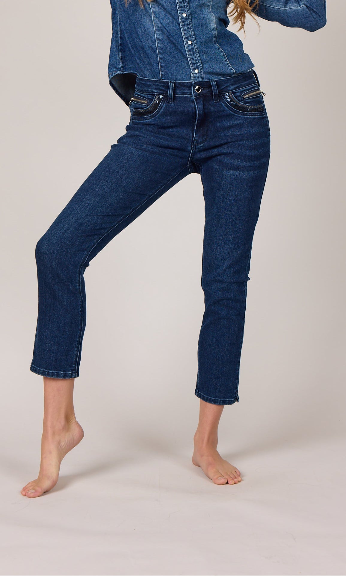 MARC LAUGE CHANELLI 7/8 JEANS DENIM/TWILL 989699 HI-TECH USED DARK BLUE