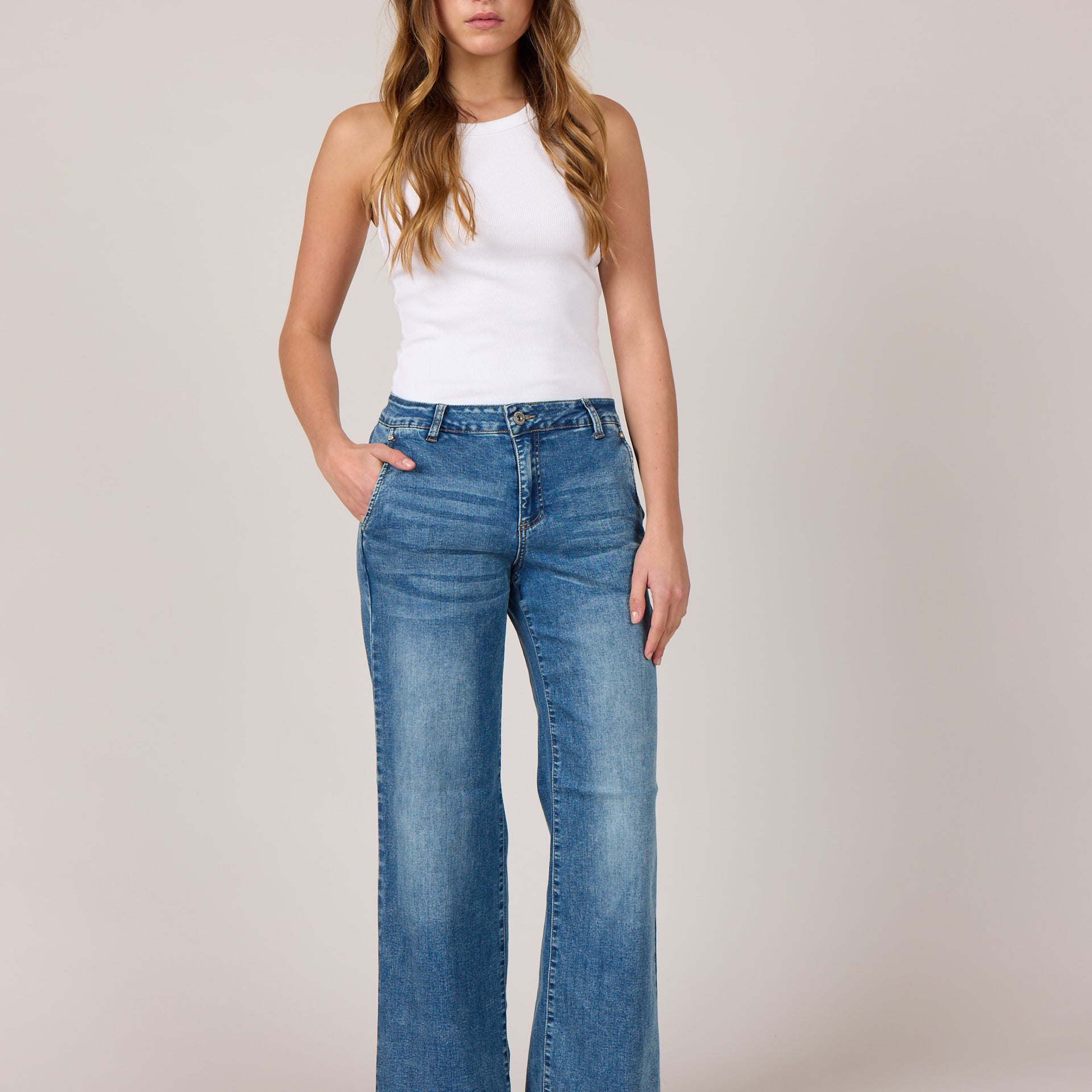 MARC LAUGE CHINO FLARE DENIM JEANS DENIM/TWILL 9196 LIGHT BLUE USED