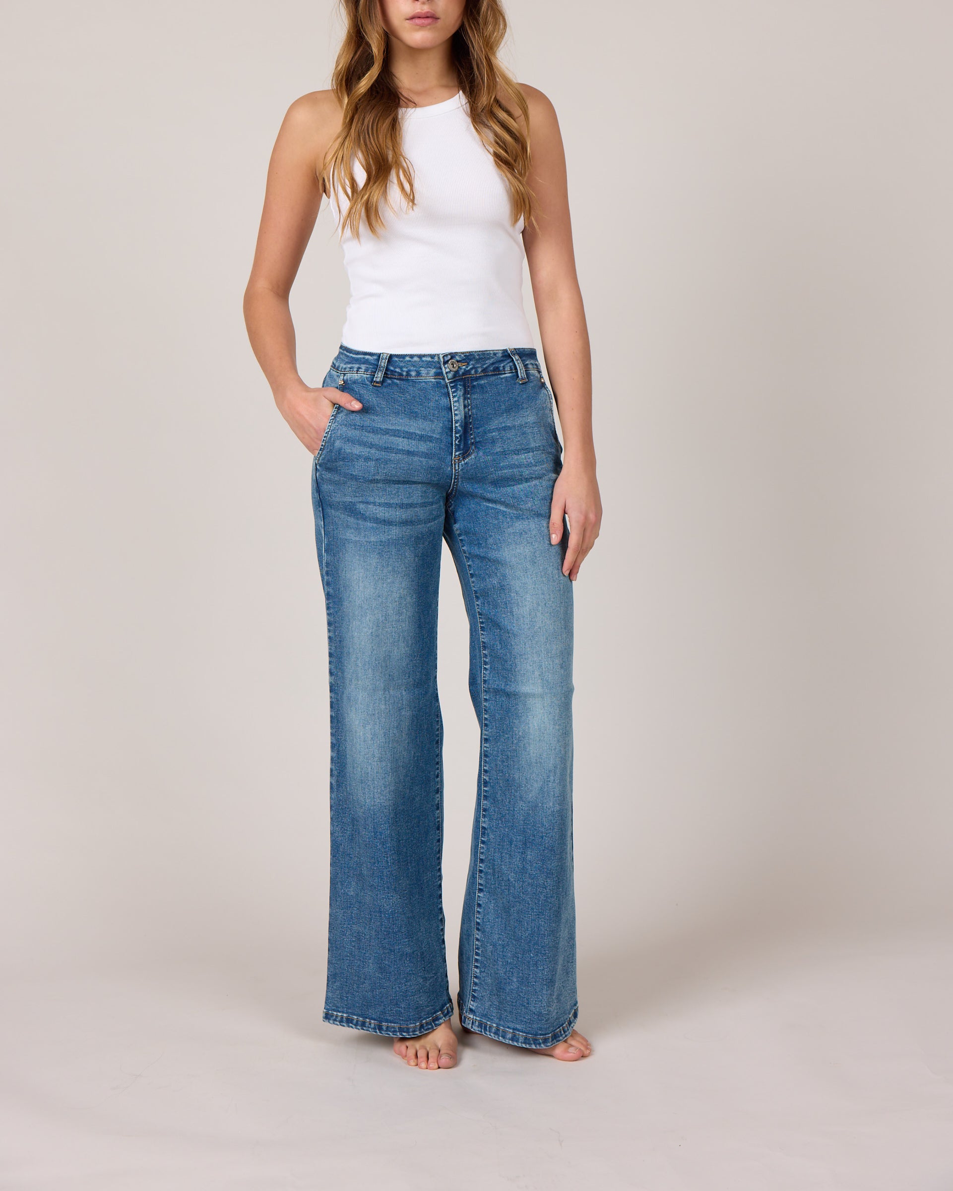 MARC LAUGE Chino Flare Denim Jeans DENIM/TWILL 9196 LIGHT BLUE USED