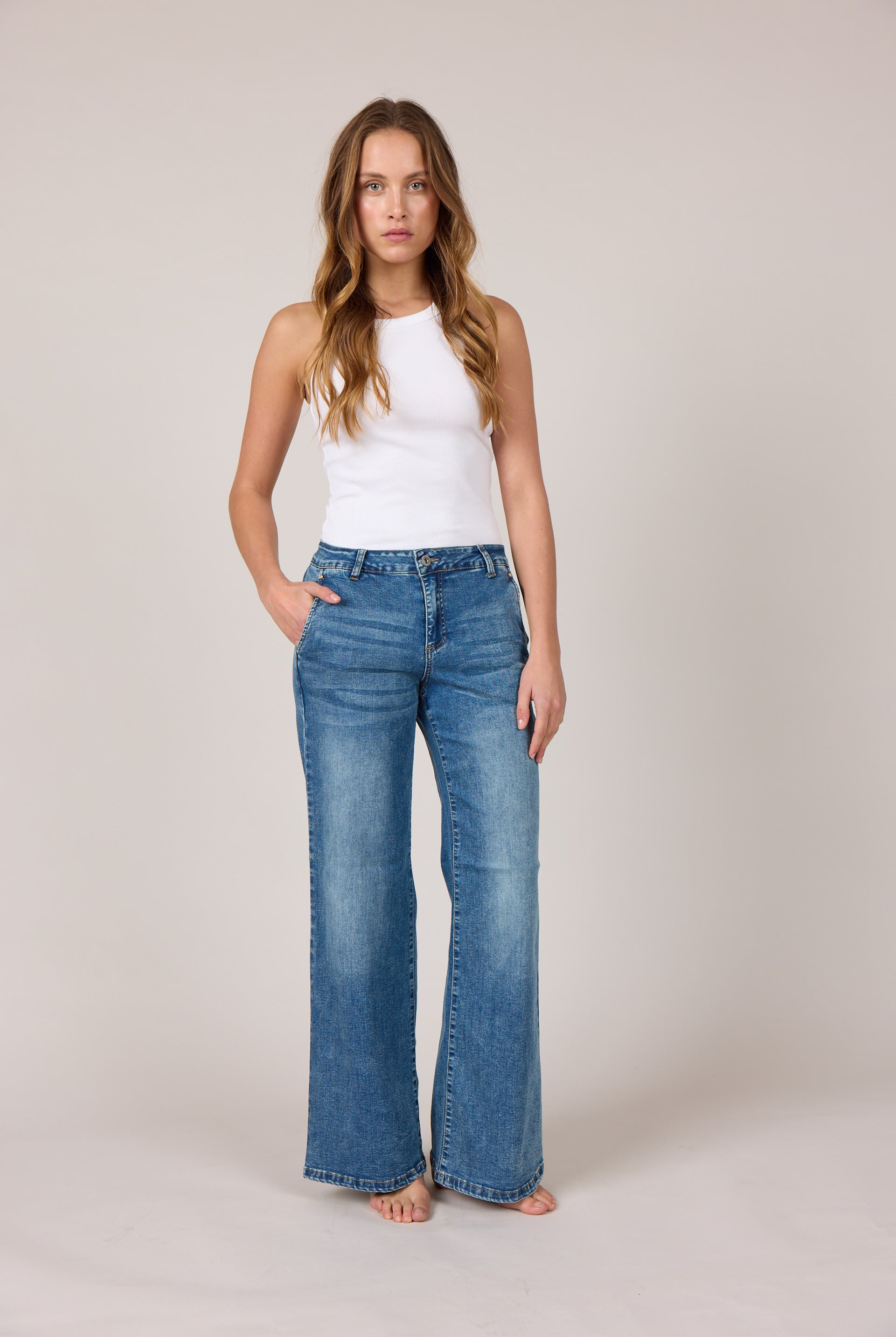 MARC LAUGE CHINO FLARE DENIM JEANS DENIM/TWILL 9196 LIGHT BLUE USED