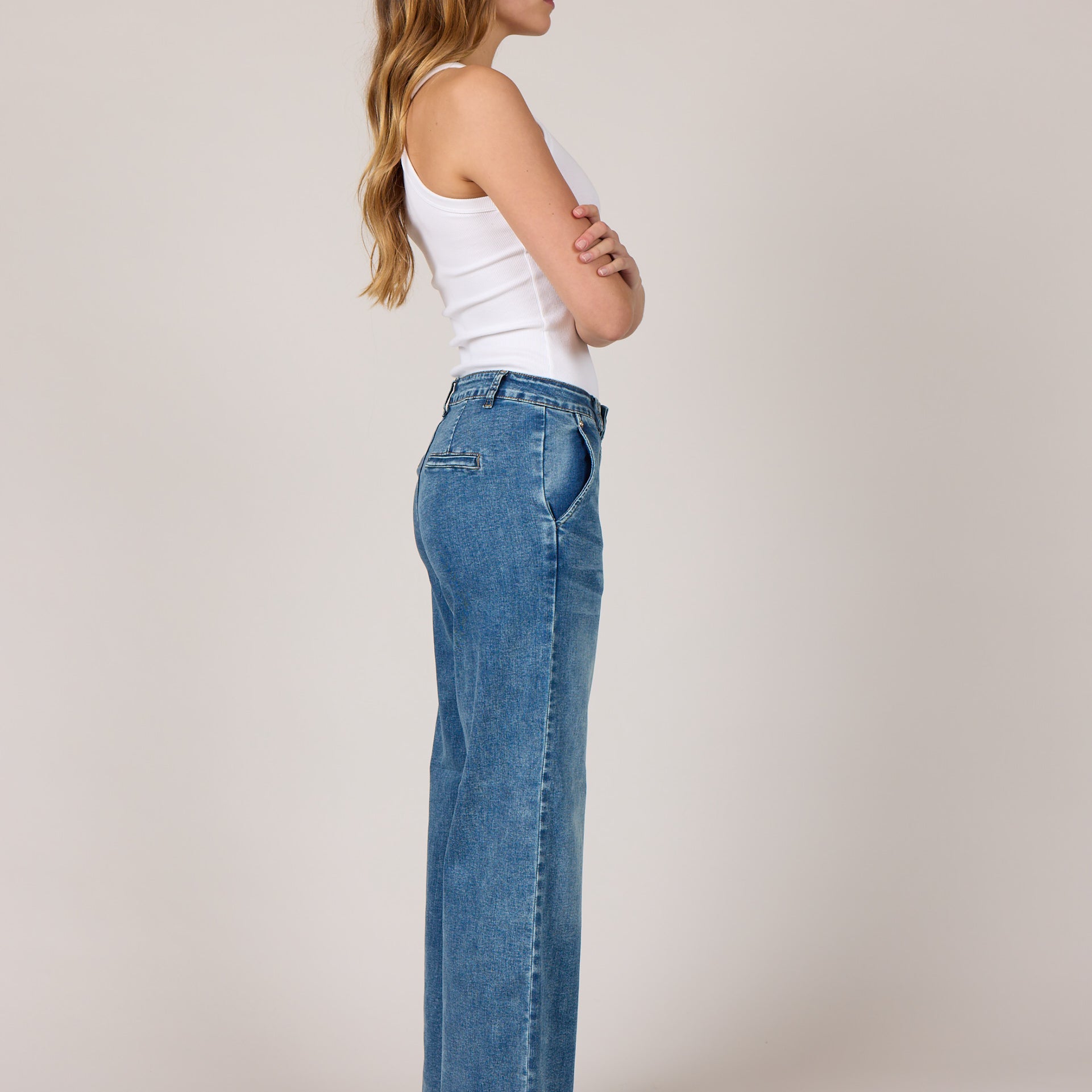 MARC LAUGE CHINO FLARE DENIM JEANS DENIM/TWILL 9196 LIGHT BLUE USED