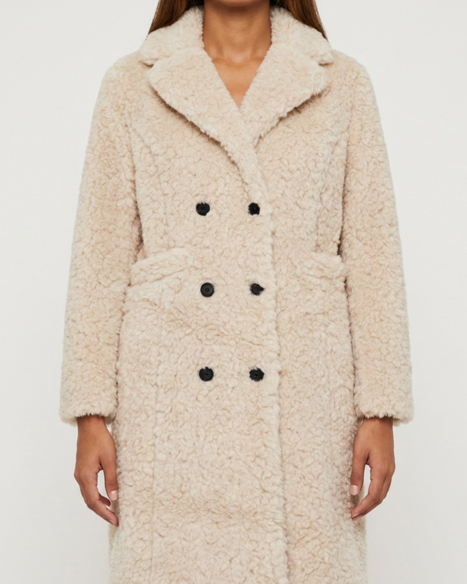 M JEANS CURLY FUR LONG JACKET OUTERWEAR 20 OFF WHITE
