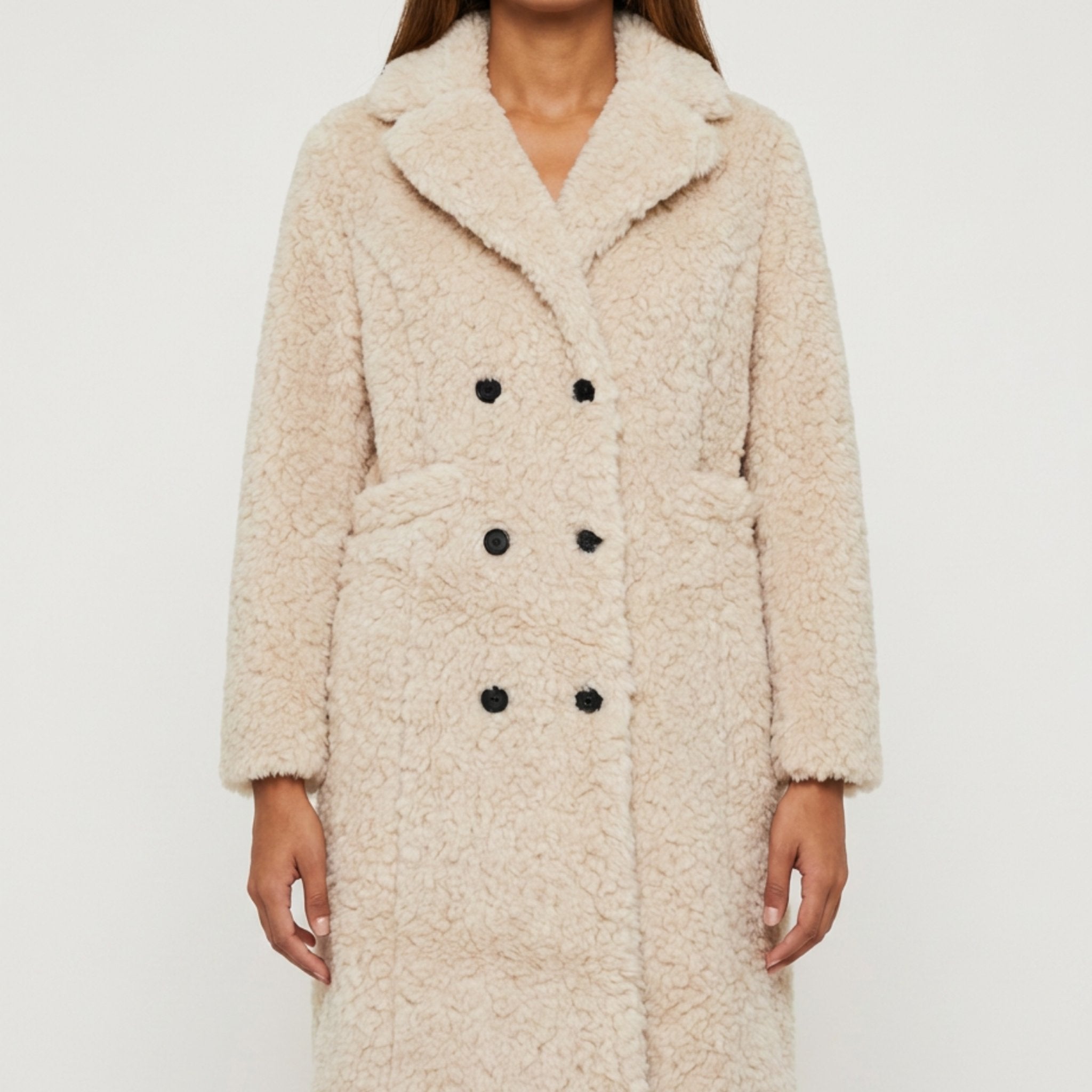 M JEANS CURLY FUR LONG JACKET OUTERWEAR 20 OFF WHITE