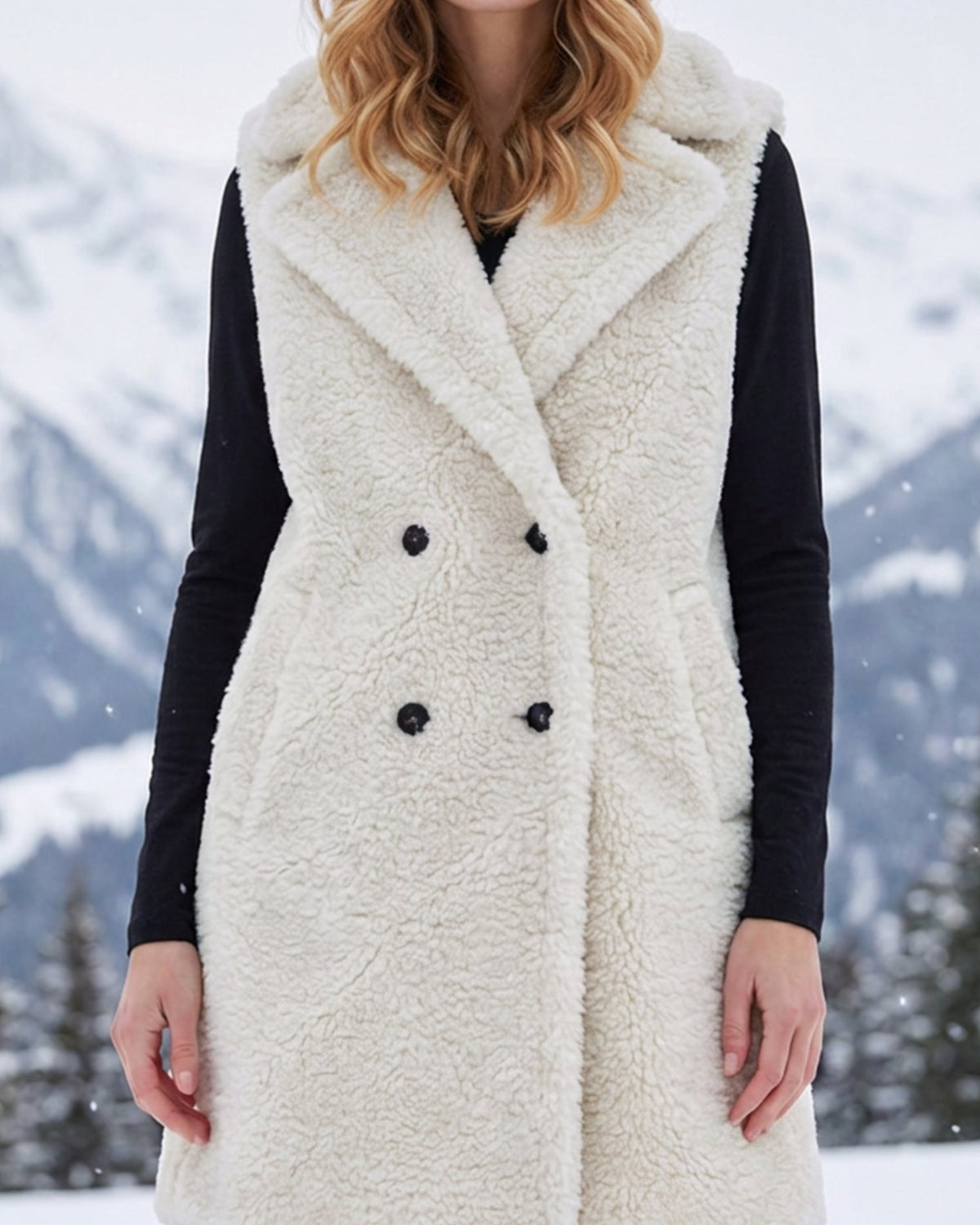 M JEANS CURLY FUR VEST LONG OUTERWEAR 20 OFF WHITE