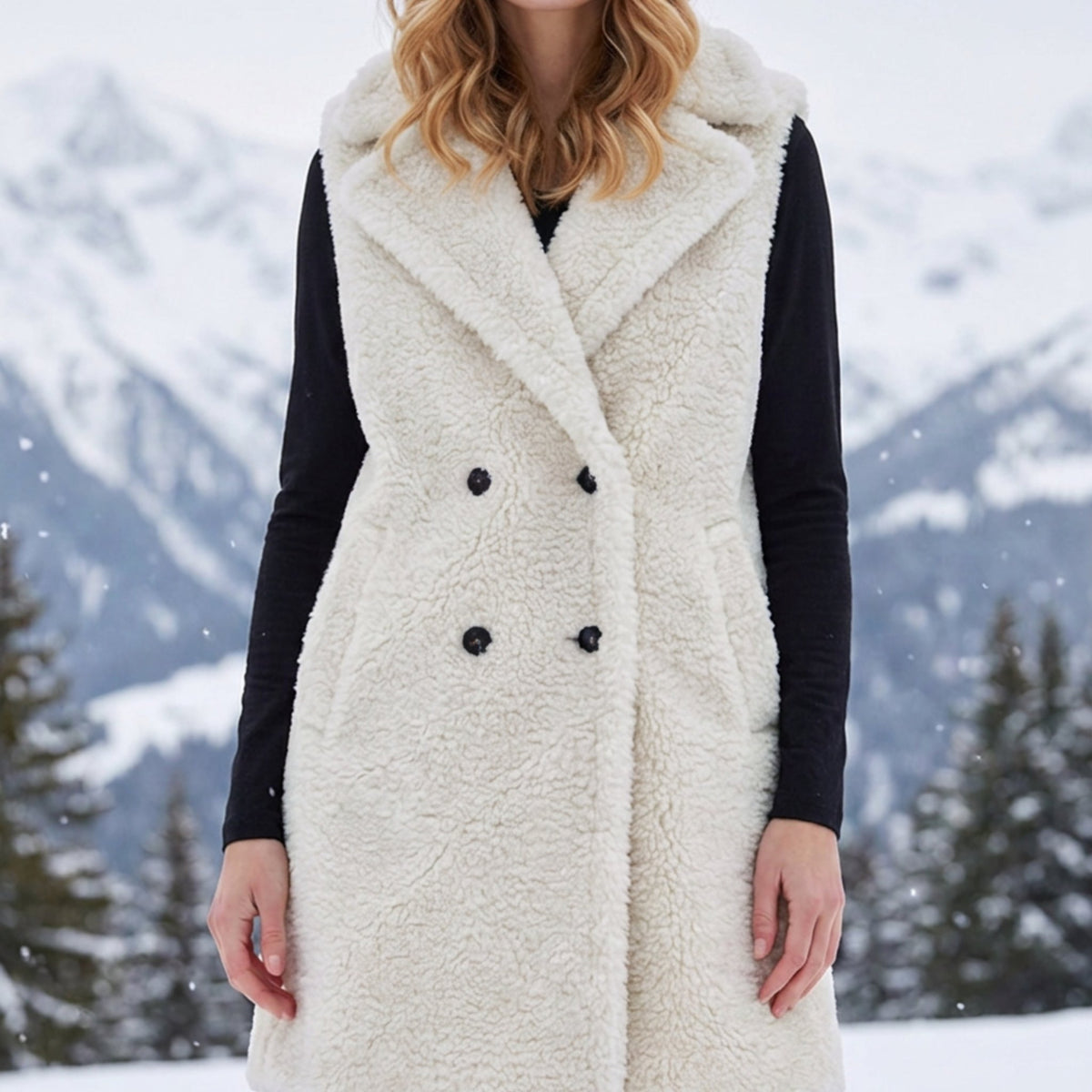 M JEANS CURLY FUR VEST LONG OUTERWEAR 20 OFF WHITE