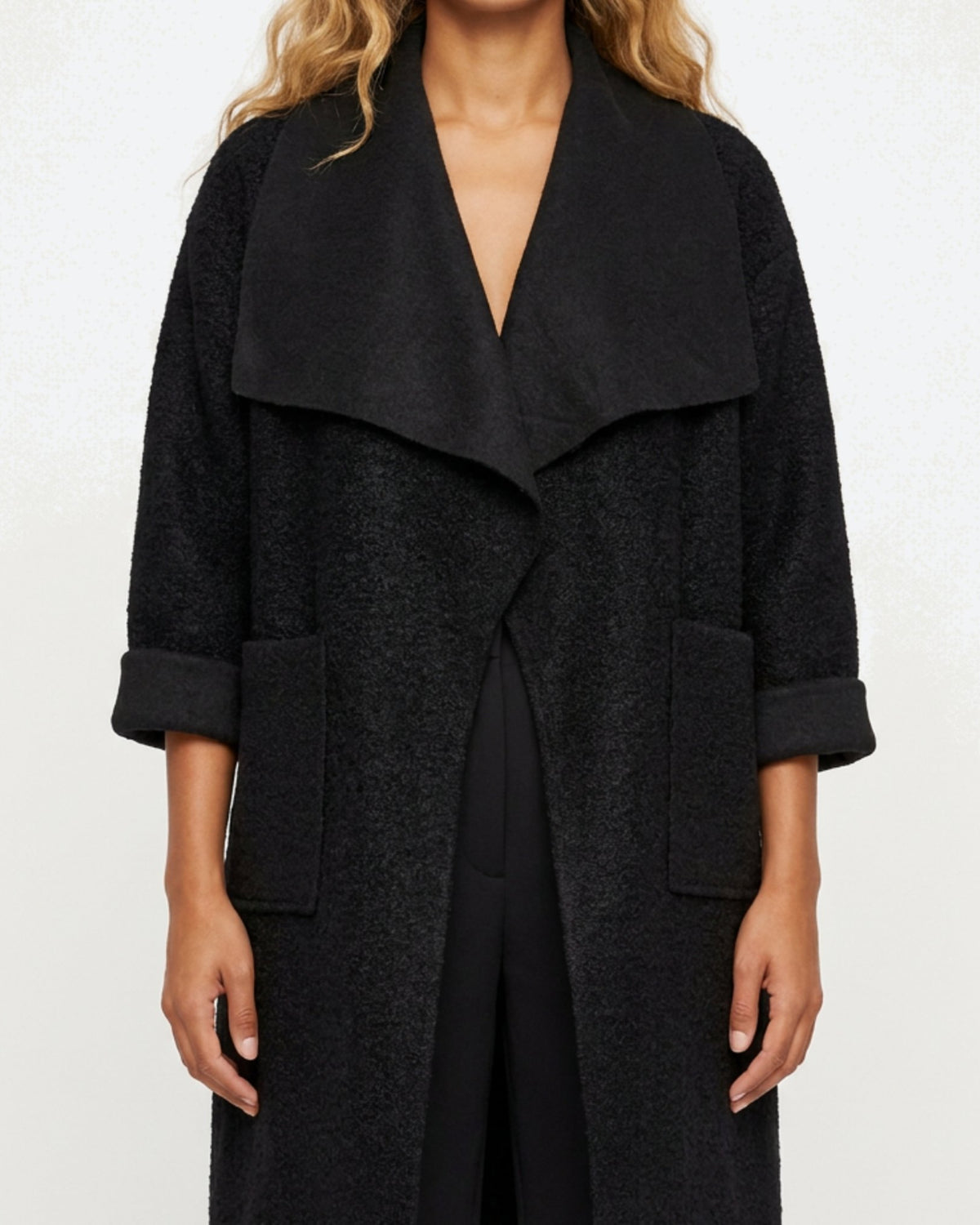 MOONDUST CURLY LONG JACKET OUTERWEAR 80 BLACK