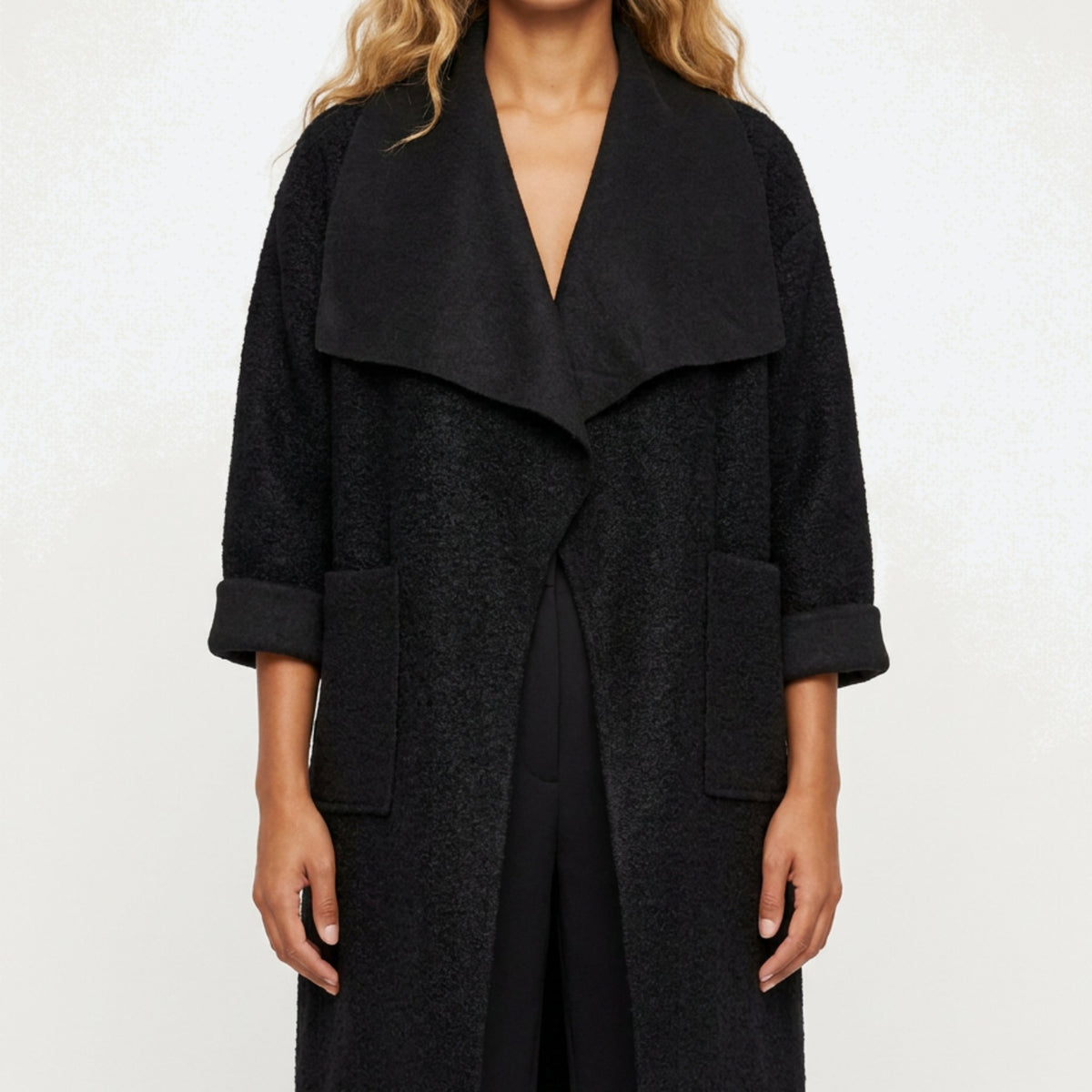 MOONDUST CURLY LONG JACKET OUTERWEAR 80 BLACK