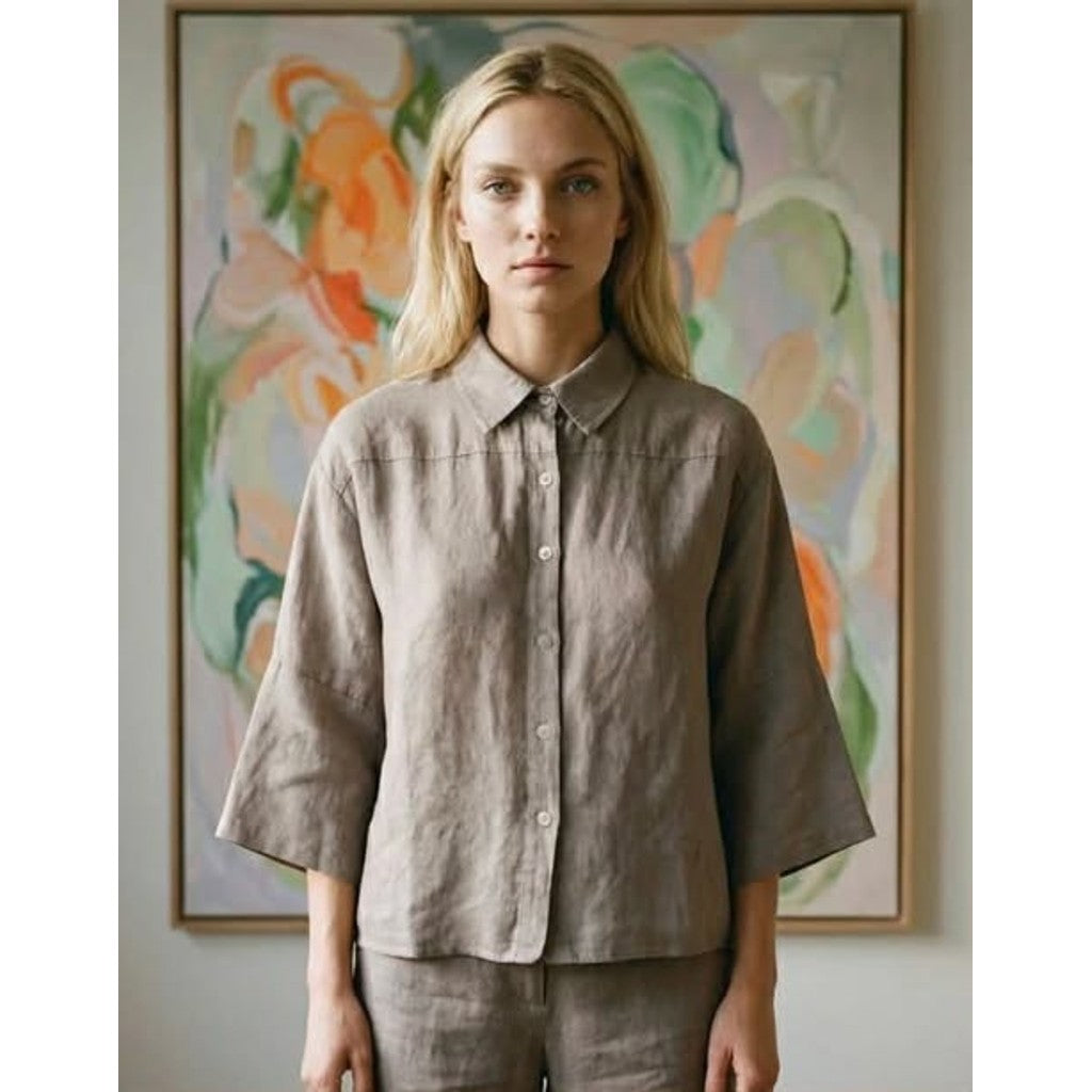 MOONDUST Eva Wide Linen Shirt | 100% Linen Shirt | M JEANS LINEN 136 FANGO