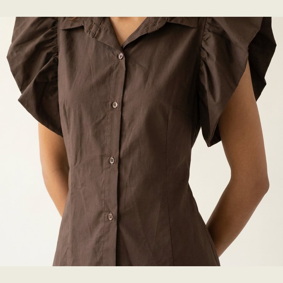 MOONDUST FRILL BIG SLEEVES BLOUSE BLOUSE/SHIRT 129 CHOCOLATE