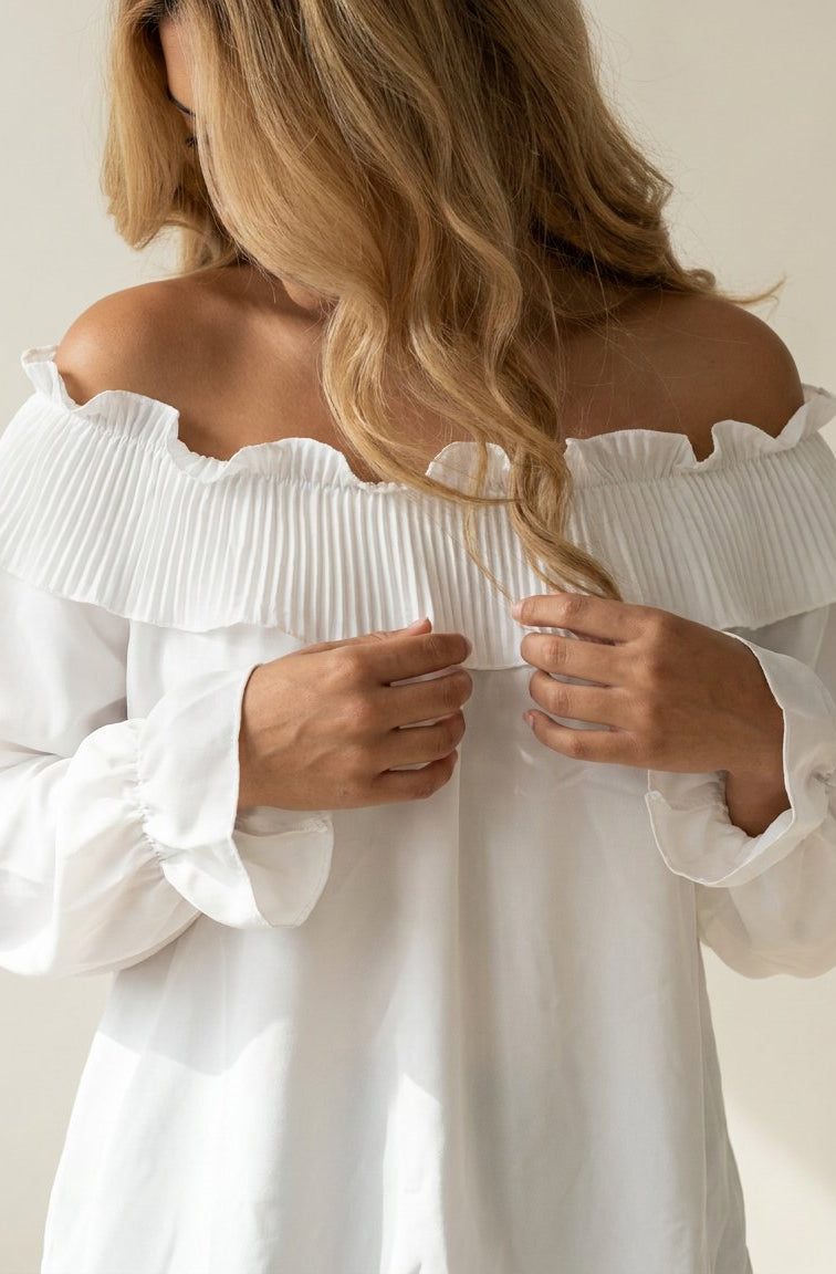 MARC LAUGE Frill / Plisse Off Shoulder BLOUSE/SHIRT 10 WHITE