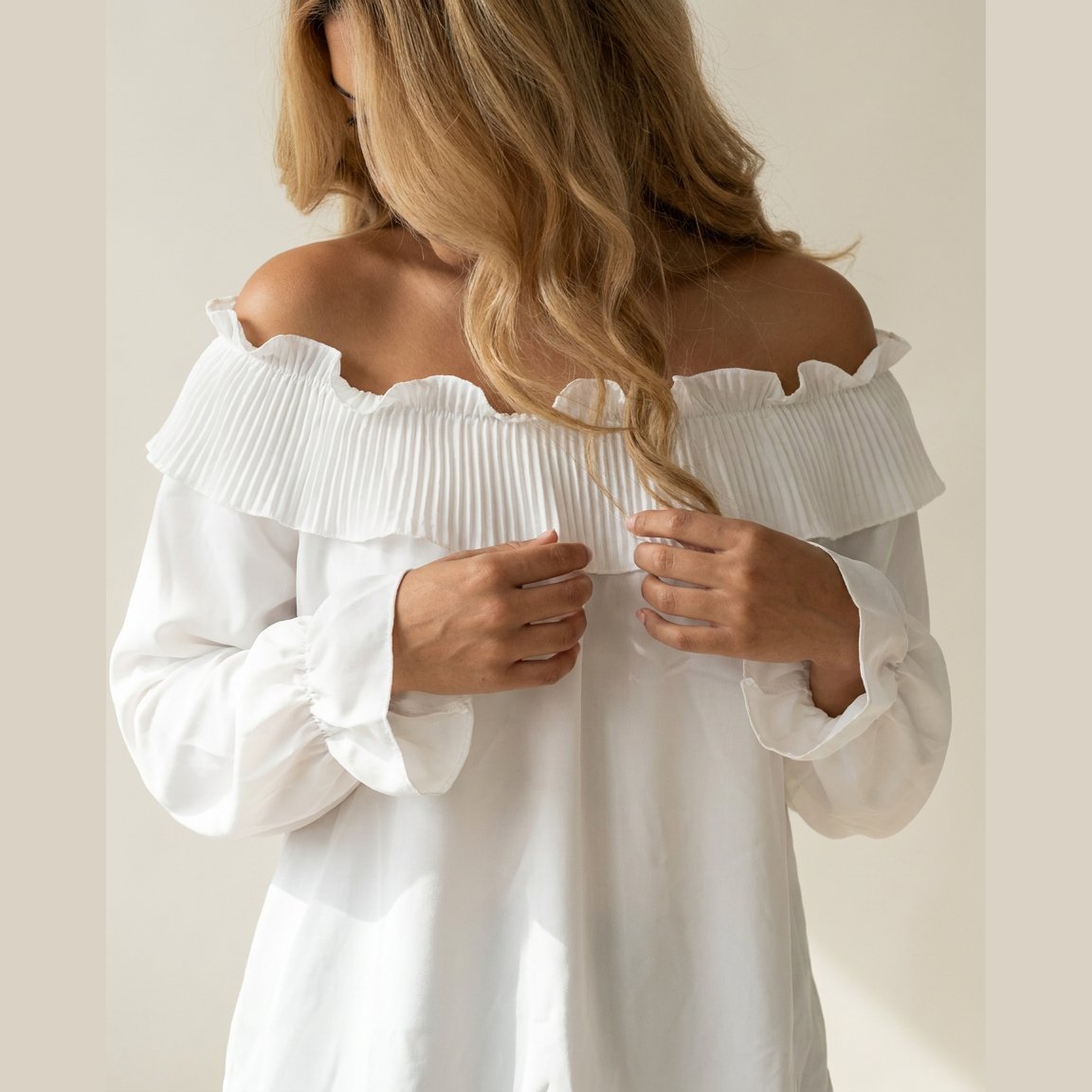 MARC LAUGE Frill / Plisse Off Shoulder BLOUSE/SHIRT 10 WHITE