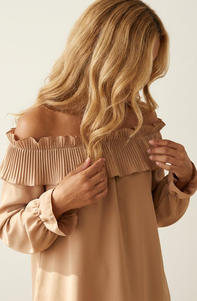 MARC LAUGE Frill / Plisse Off Shoulder BLOUSE/SHIRT 27 SAND