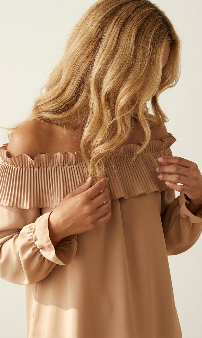 MARC LAUGE Frill / Plisse Off Shoulder BLOUSE/SHIRT 27 SAND