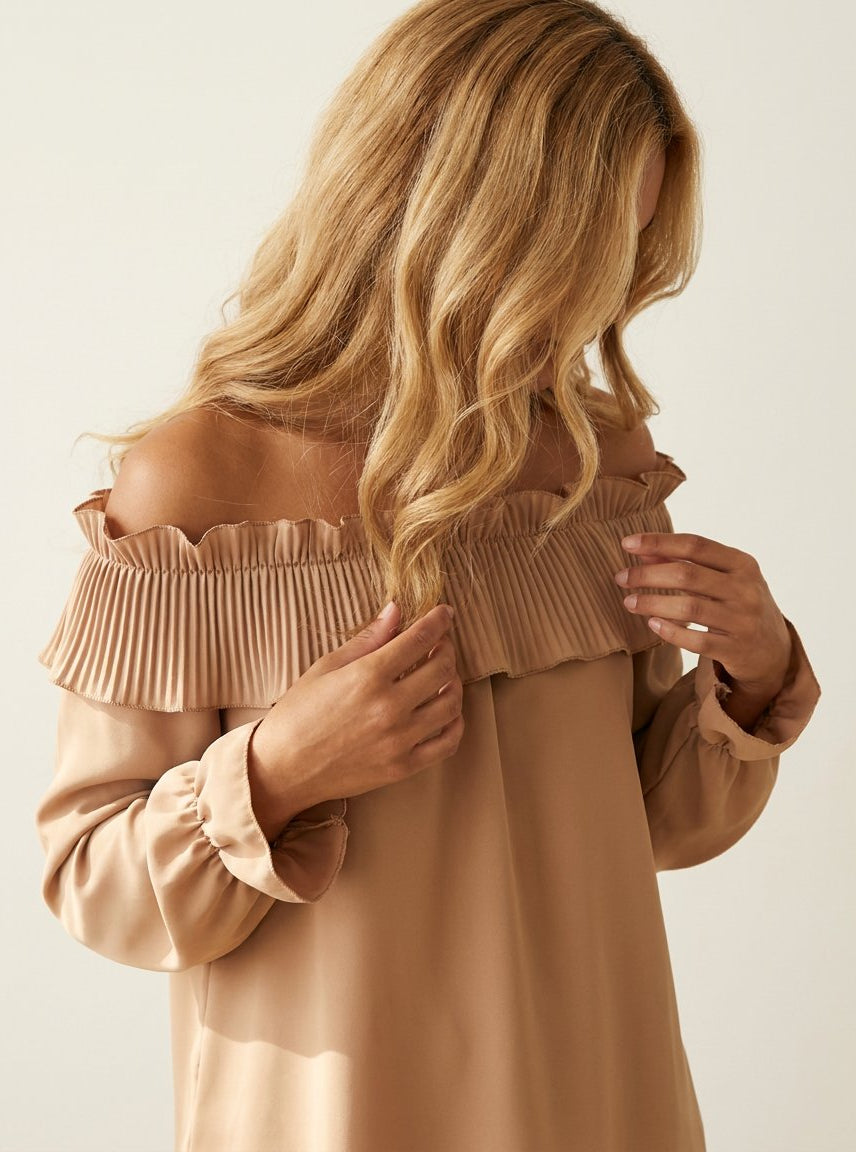 MARC LAUGE Frill / Plisse Off Shoulder BLOUSE/SHIRT 27 SAND