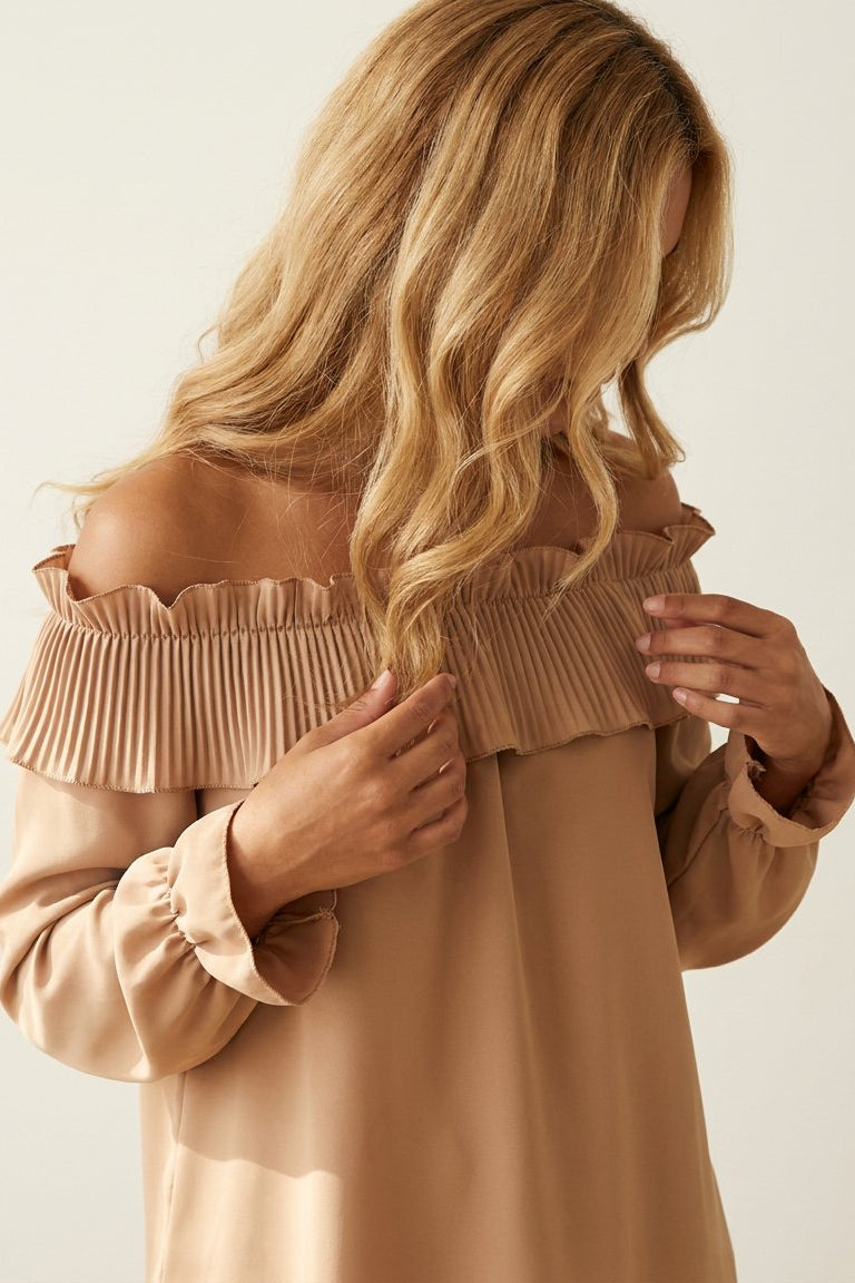 MARC LAUGE Frill / Plisse Off Shoulder BLOUSE/SHIRT 27 SAND