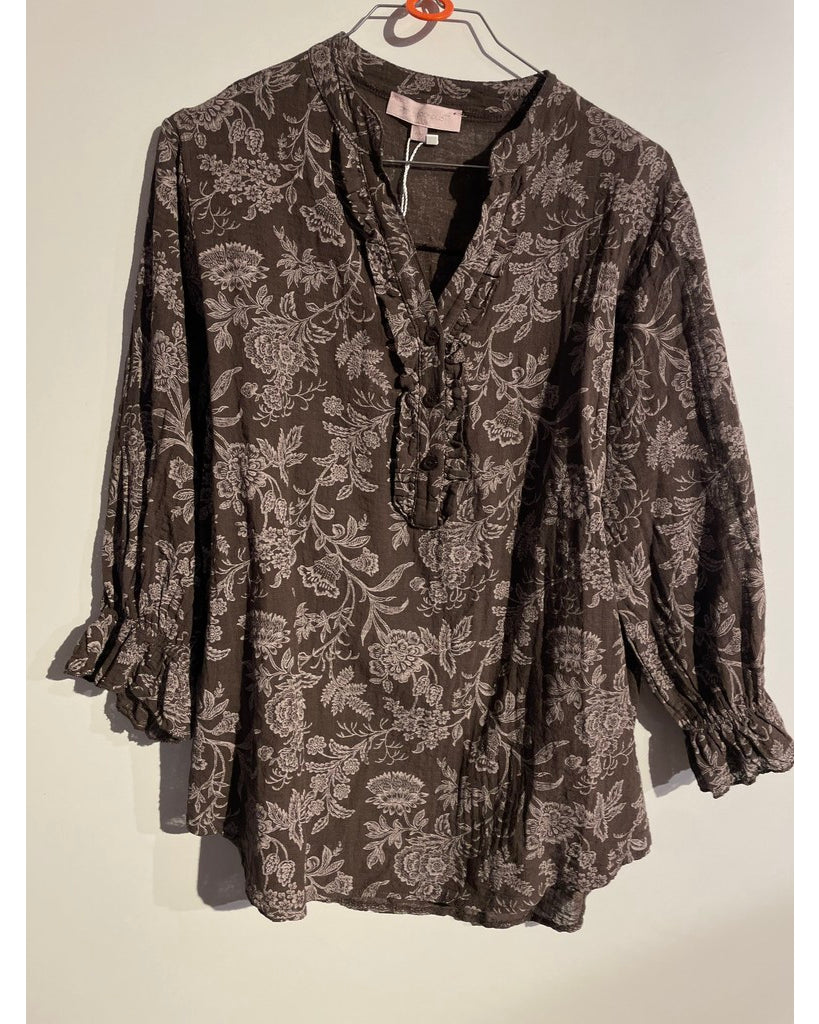 MAPP GAGE WHITE PRINT BLOUSE BLOUSE/SHIRT 129 CHOCOLATE