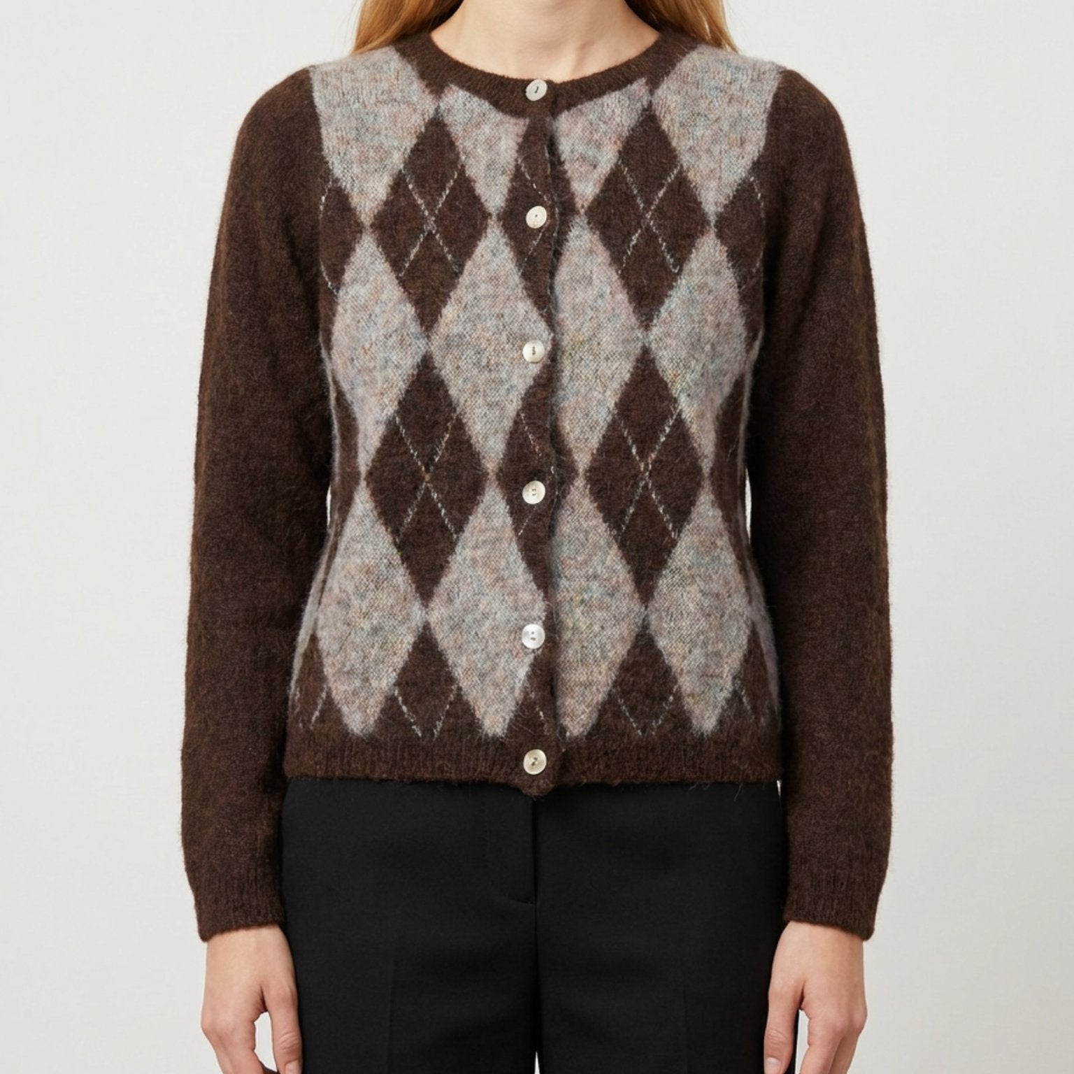 MOONDUST HARLEKIN CARDIGAN LONG SL KNITWEAR 129 CHOCOLATE