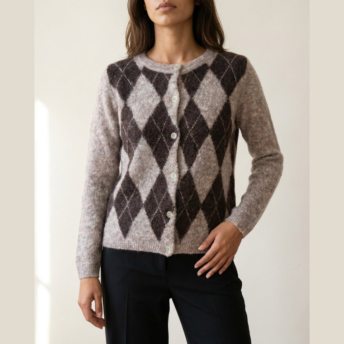 MOONDUST HARLEKIN CARDIGAN LONG SL KNITWEAR 136 FANGO