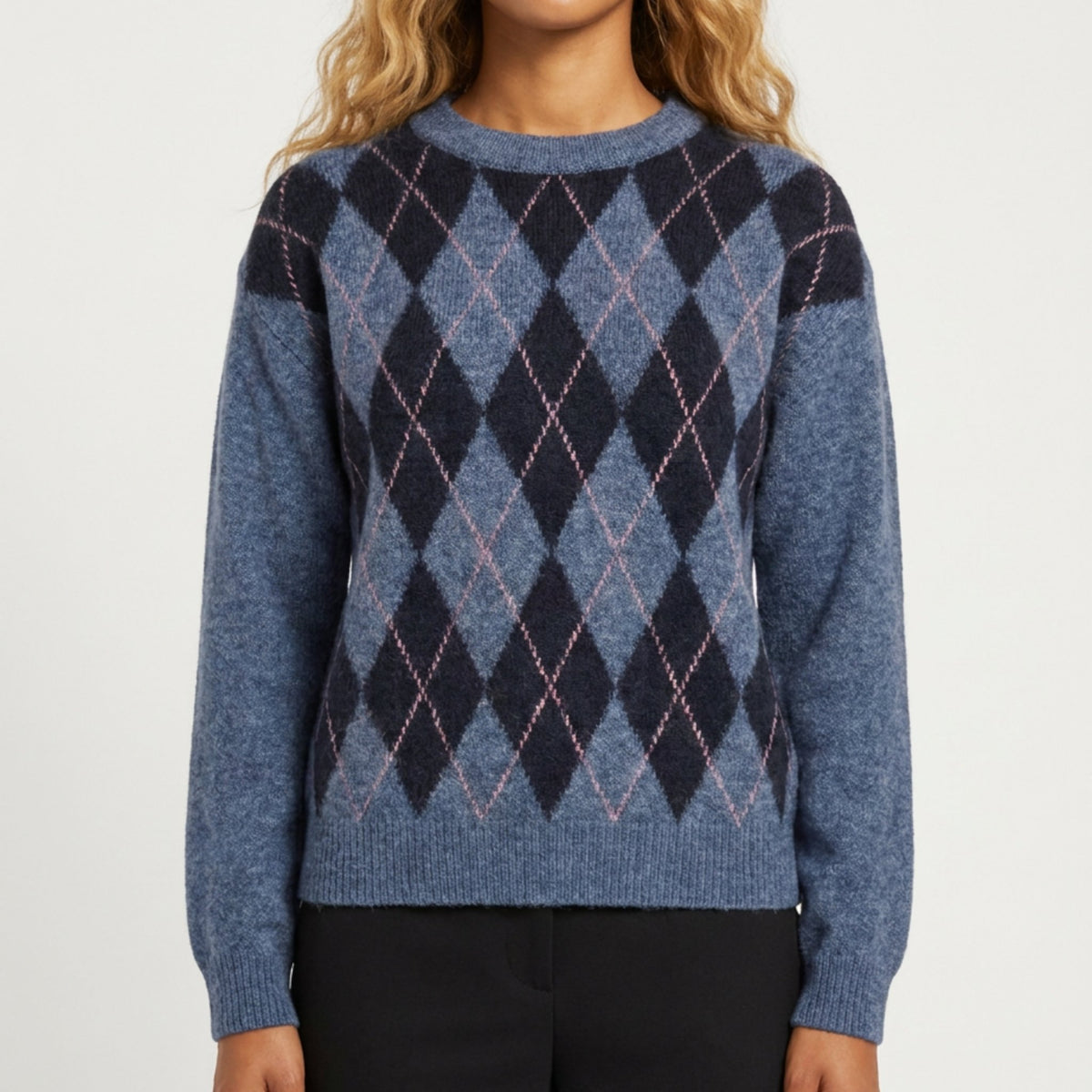 MOONDUST HARLEKIN R-NECK LONG SL KNITWEAR 108 JEANS BLUE