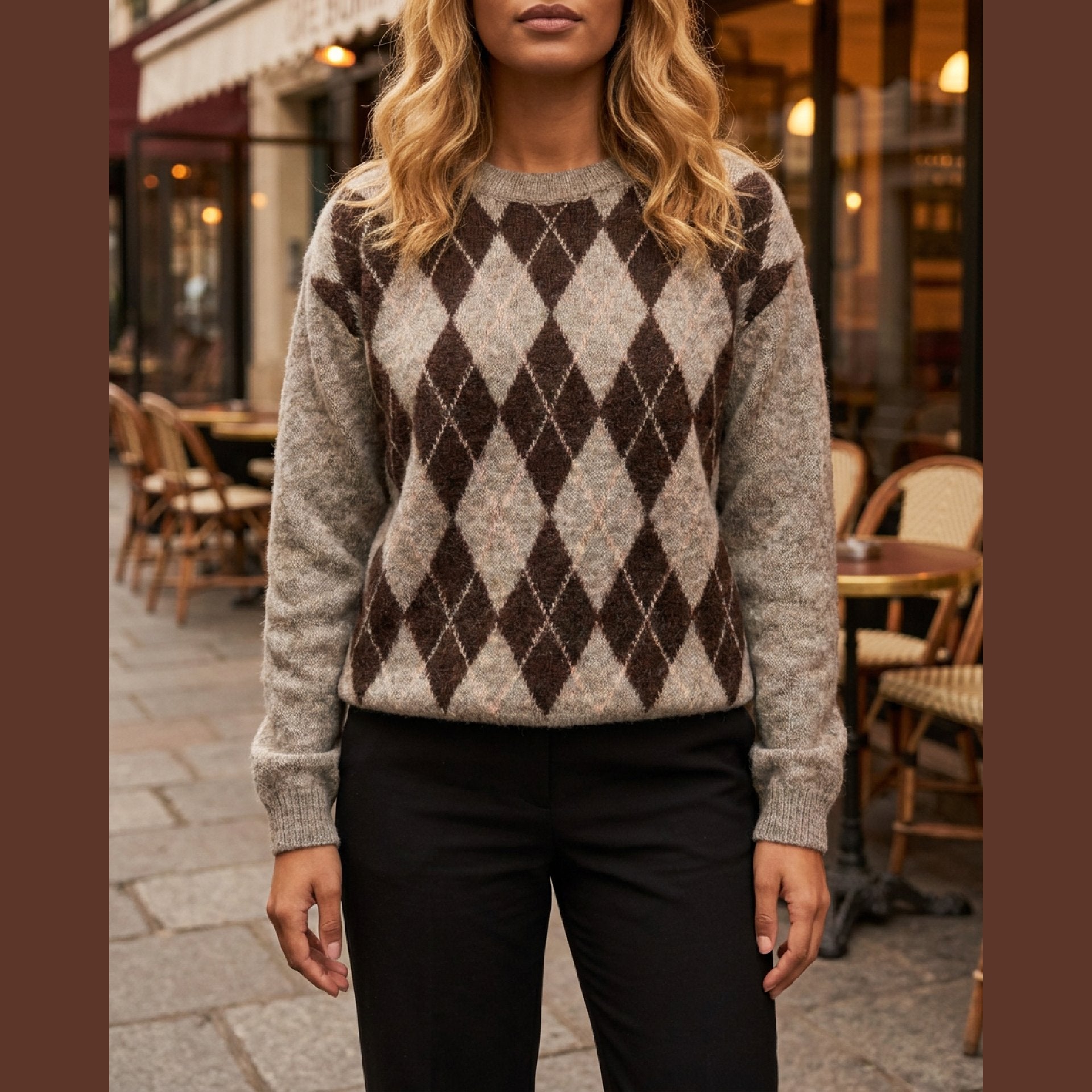 MOONDUST HARLEKIN R-NECK LONG SL KNITWEAR 136 FANGO
