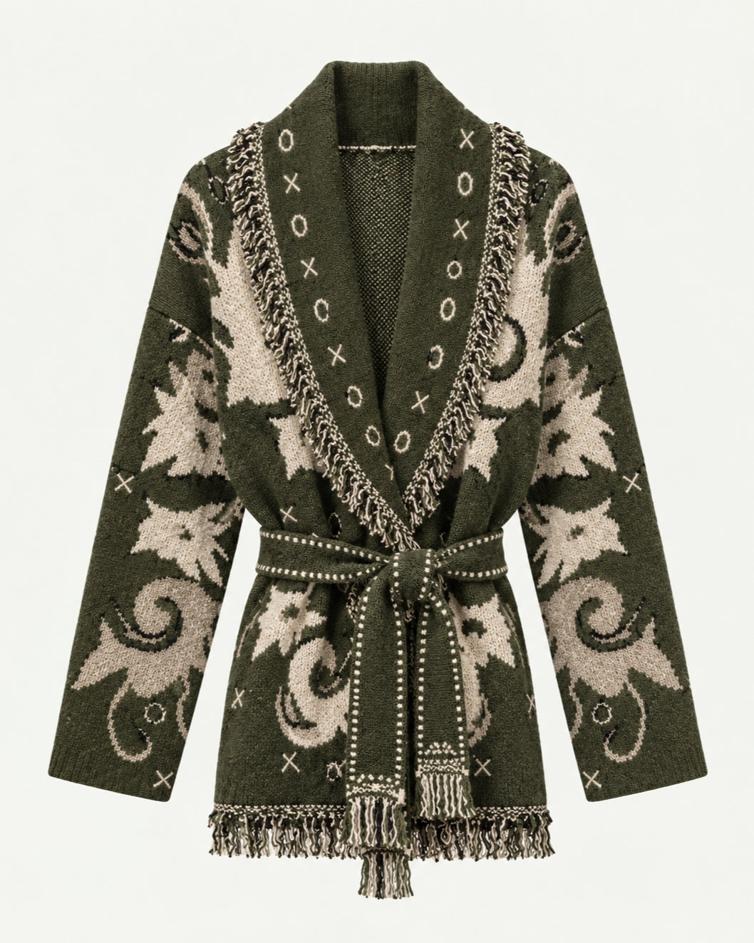 MOONDUST KIEL FRILL CARDIGAN KNITWEAR 267 MOSS GREEN