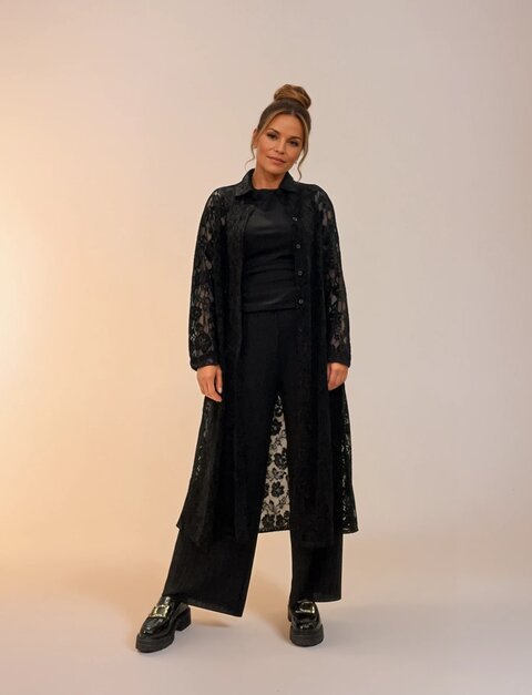 M JEANS LACE LONG CARDIGAN DRESS/JUMPSUIT 80 BLACK