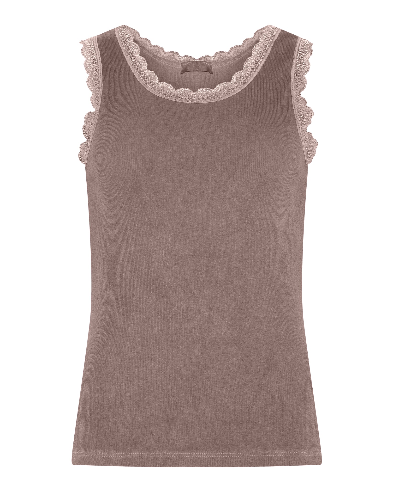 M JEANS LACE RIB TOP TOP/T-SHIRT 129 CHOCOLATE