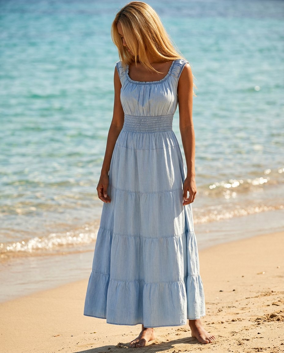 MAPP LOUISE SMOCK DRESS DENIM DRESS/JUMPSUIT 89 VERY LIGHT BLUE DENIM