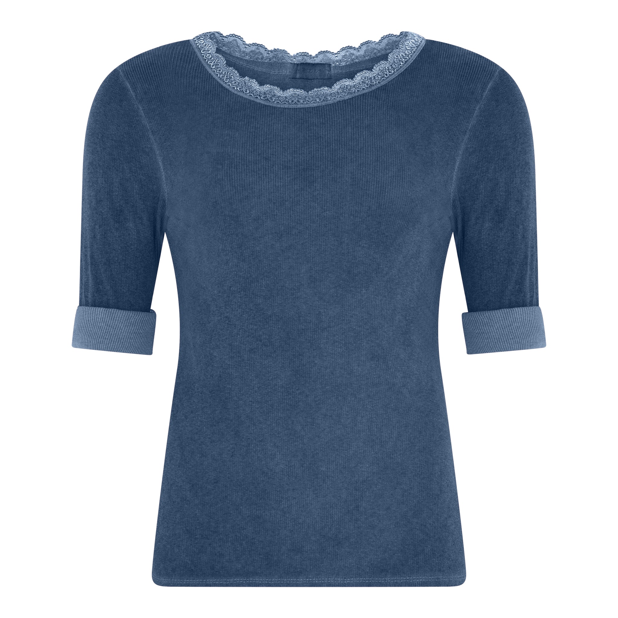 M JEANS LULU RIB LACE BLOUSE L/SL BLOUSE/SHIRT 108 JEANS BLUE