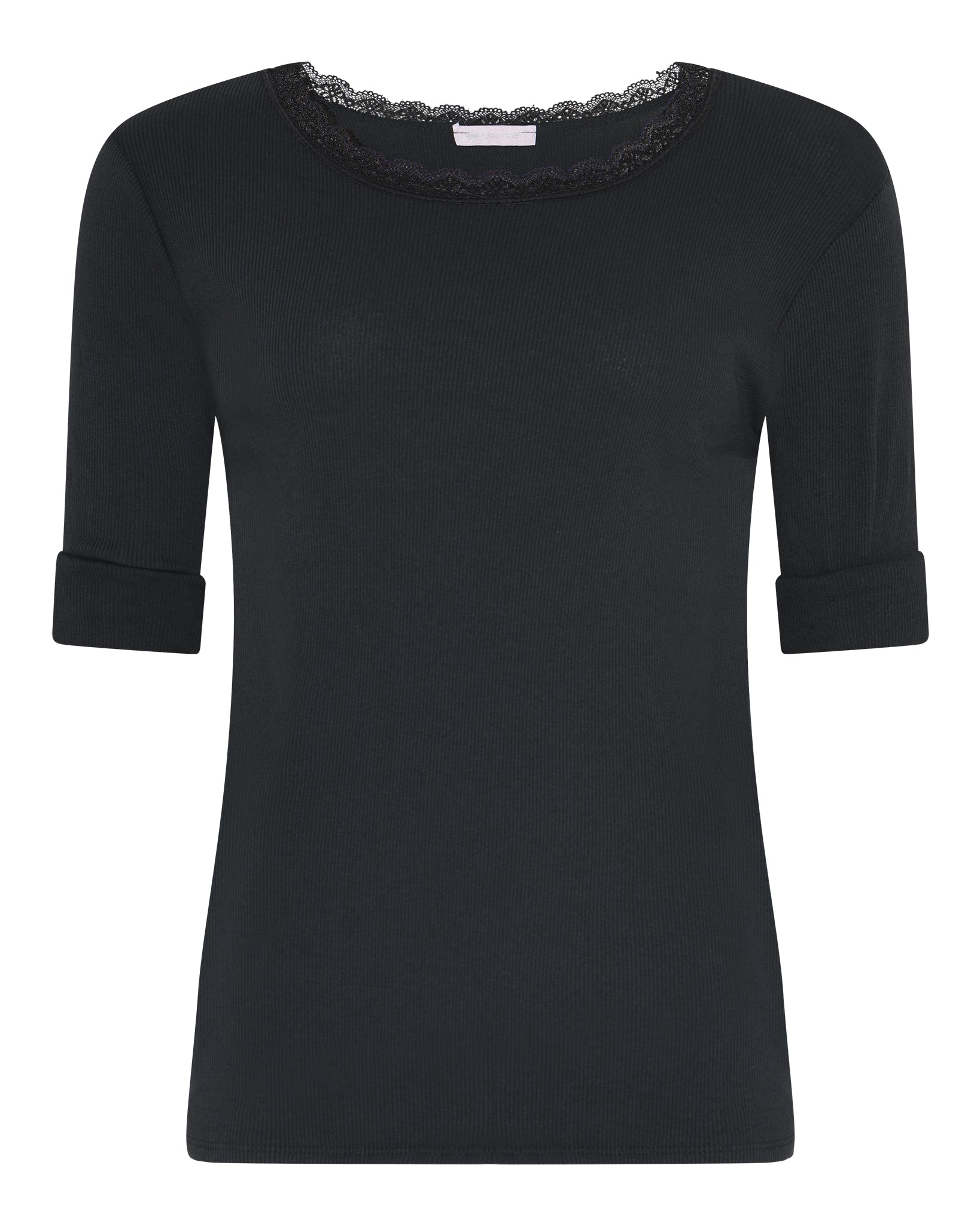 M JEANS LULU RIB LACE BLOUSE L/SL BLOUSE/SHIRT 80 BLACK
