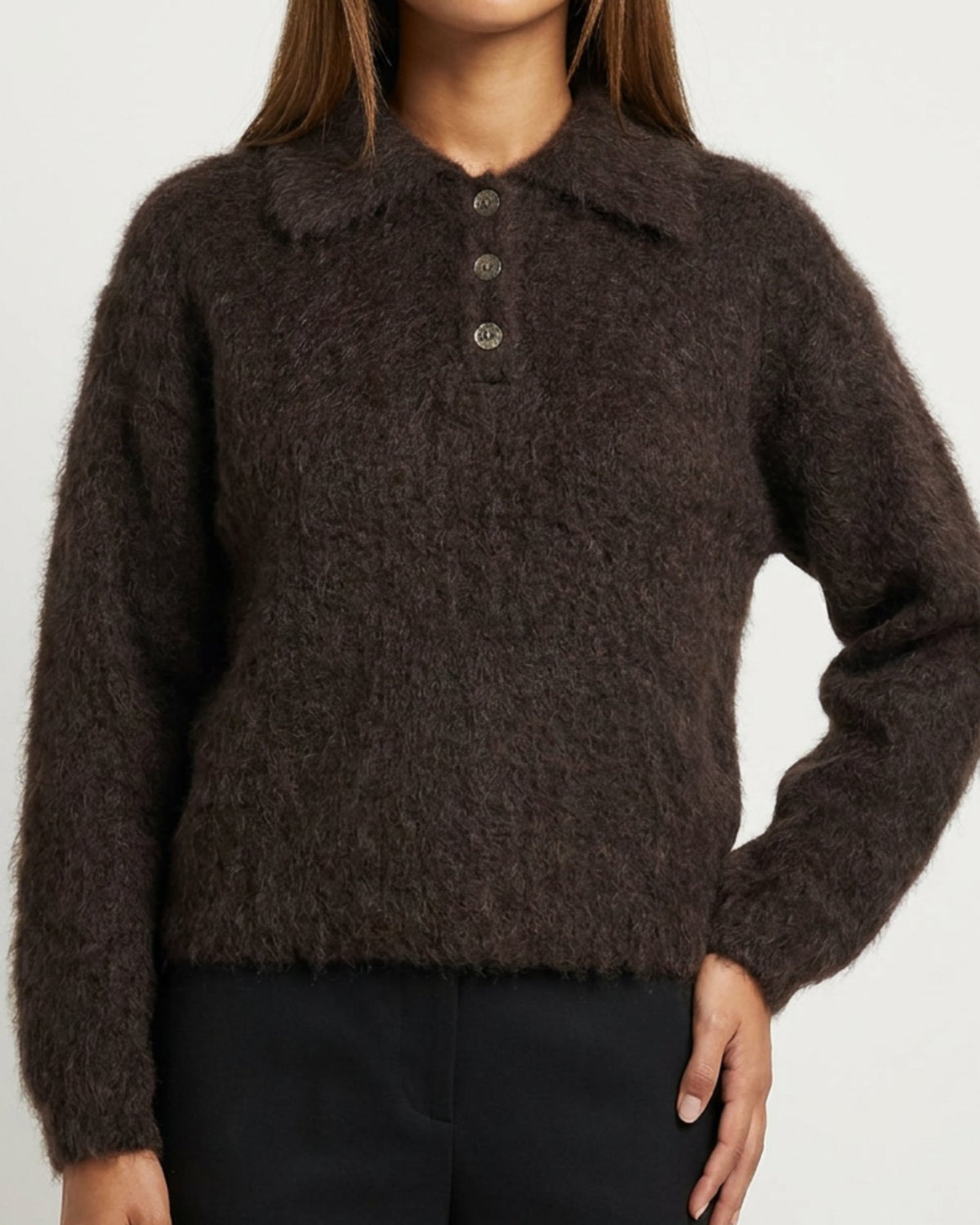 MOONDUST LUX POLO KNIT MOHAIR KNITWEAR 129 CHOCOLATE