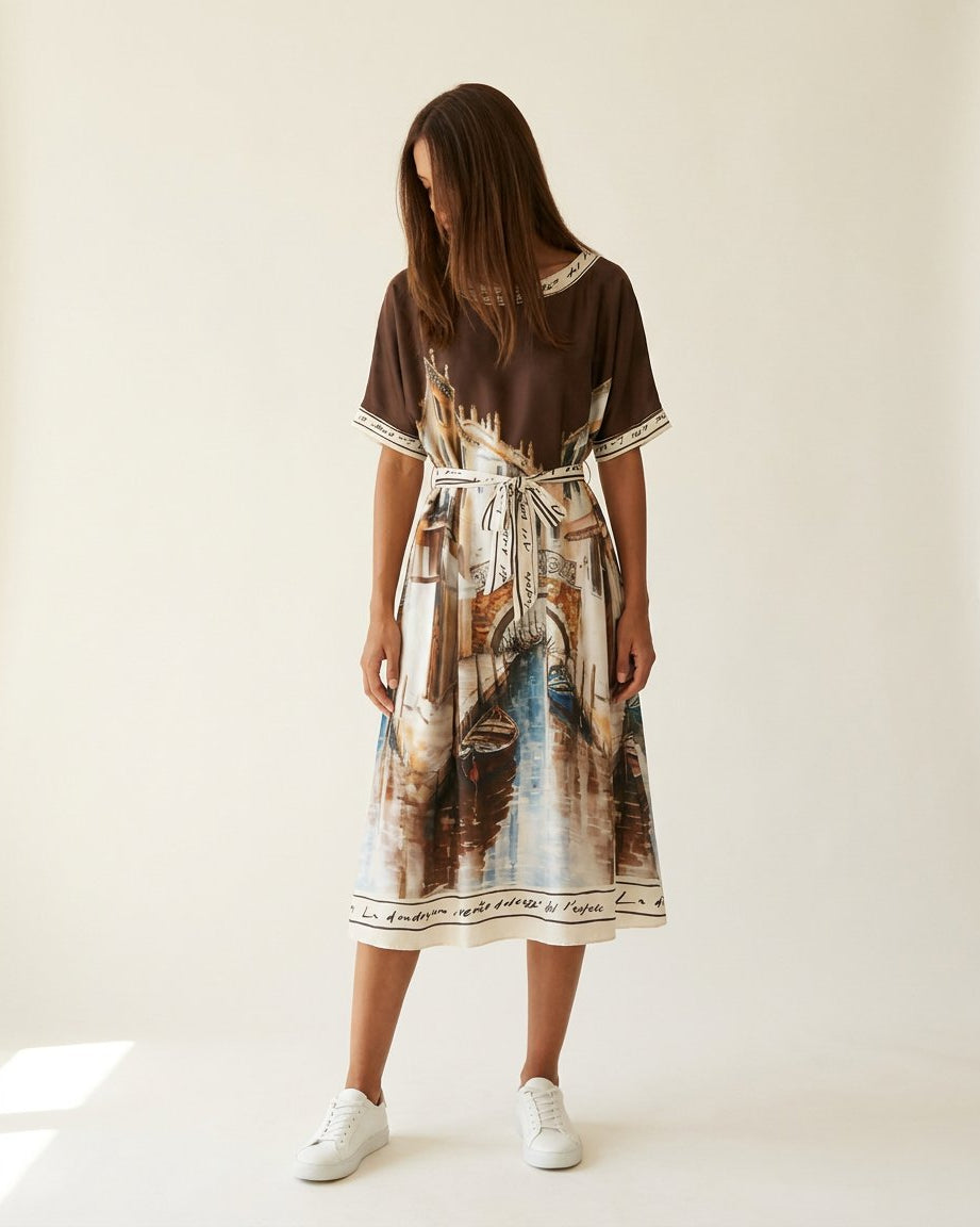 MARC LAUGE MULTI SATIN DRESS DRESS/JUMPSUIT 129 CHOCOLATE