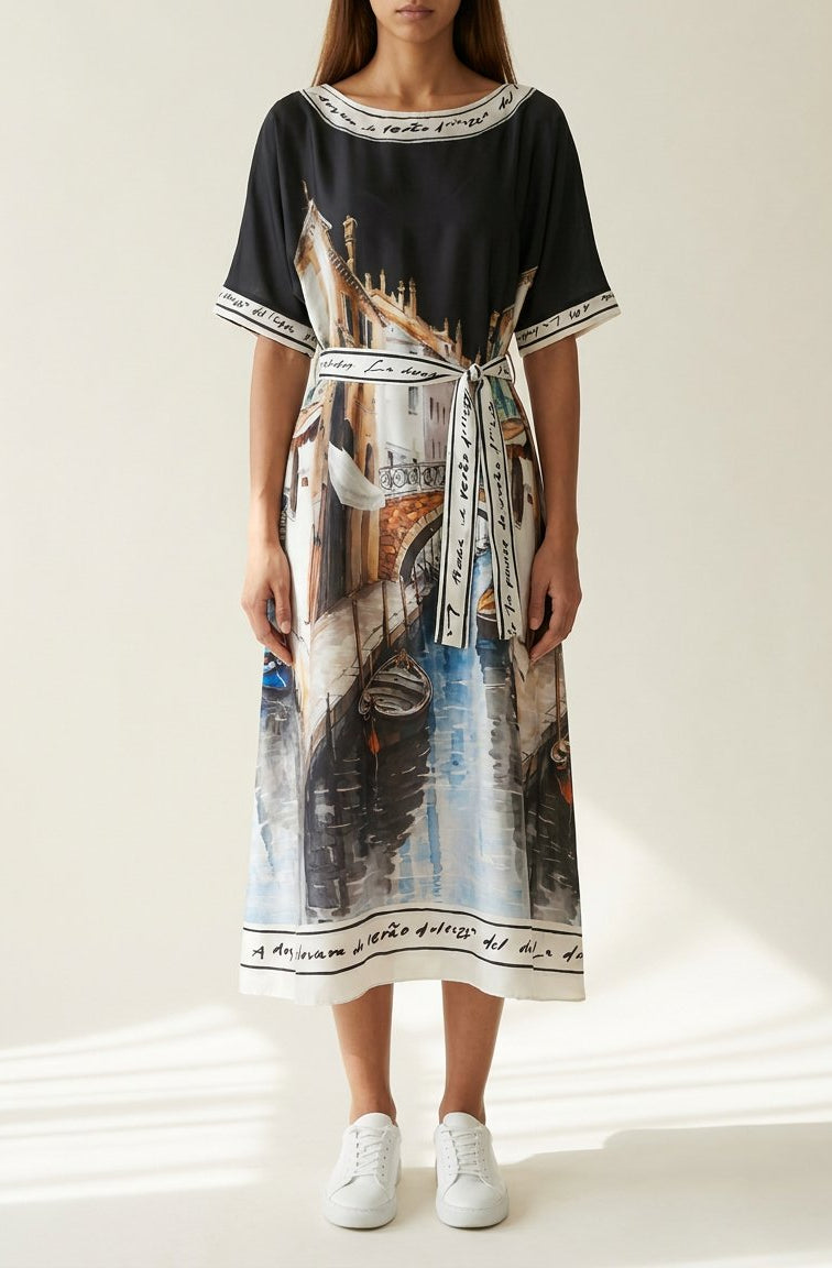 MARC LAUGE MULTI SATIN DRESS DRESS/JUMPSUIT 80 BLACK