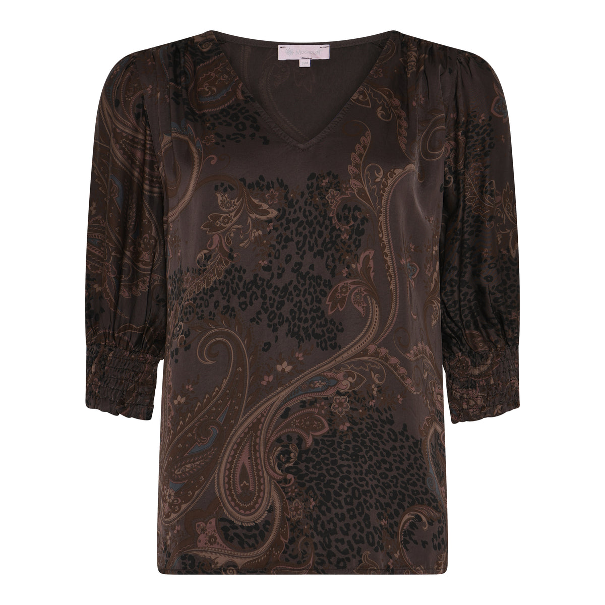 MOONDUST Moondust Bella Satin V-Neck | Satin Blouse BLOUSE/SHIRT 129 CHOCOLATE