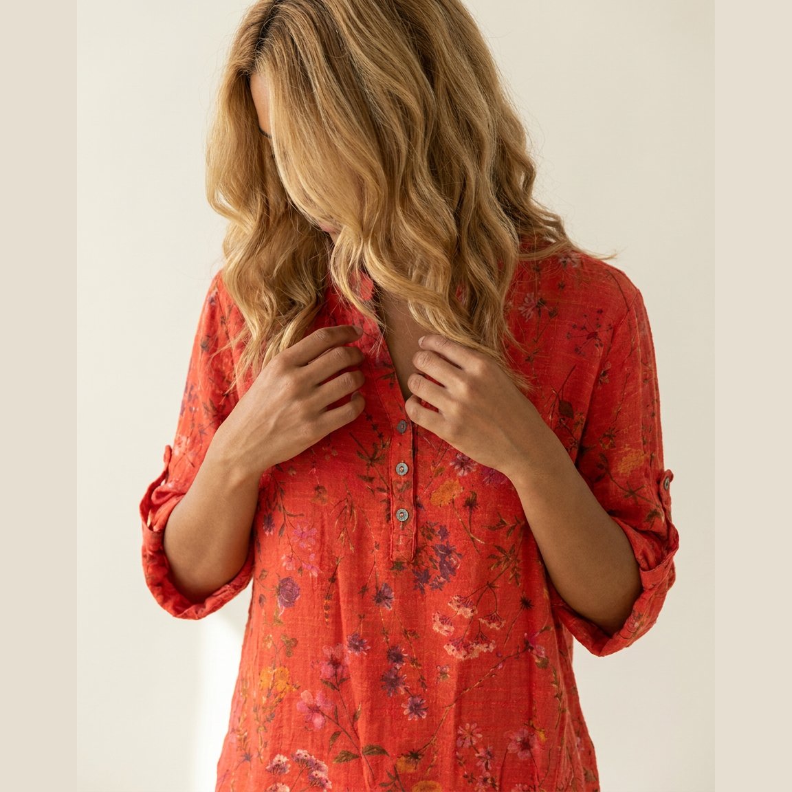 MOONDUST Moondust Big Flower Gage Blouse | Floral Blouse BLOUSE/SHIRT 350 CORAL