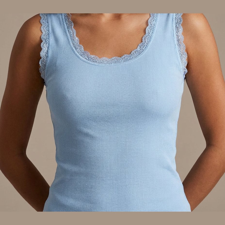 MOONDUST Moondust Lace Rib Top | Ribbed Tank Top with Lace TOP/T-SHIRT 107 SOFT BLUE