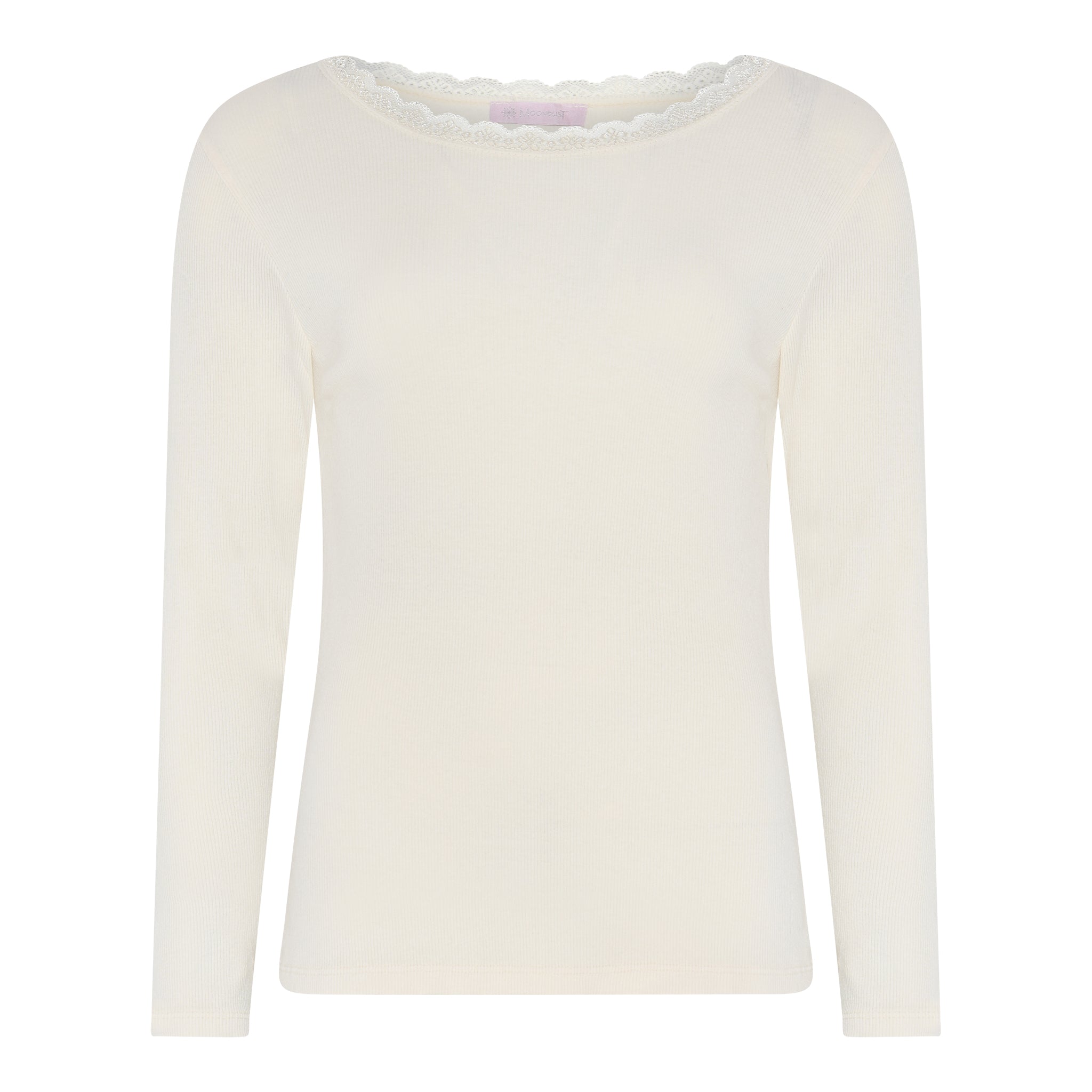 MOONDUST Moondust Lulu Rib Lace Blouse | Ribbed Top with Lace BLOUSE/SHIRT 20 OFF WHITE