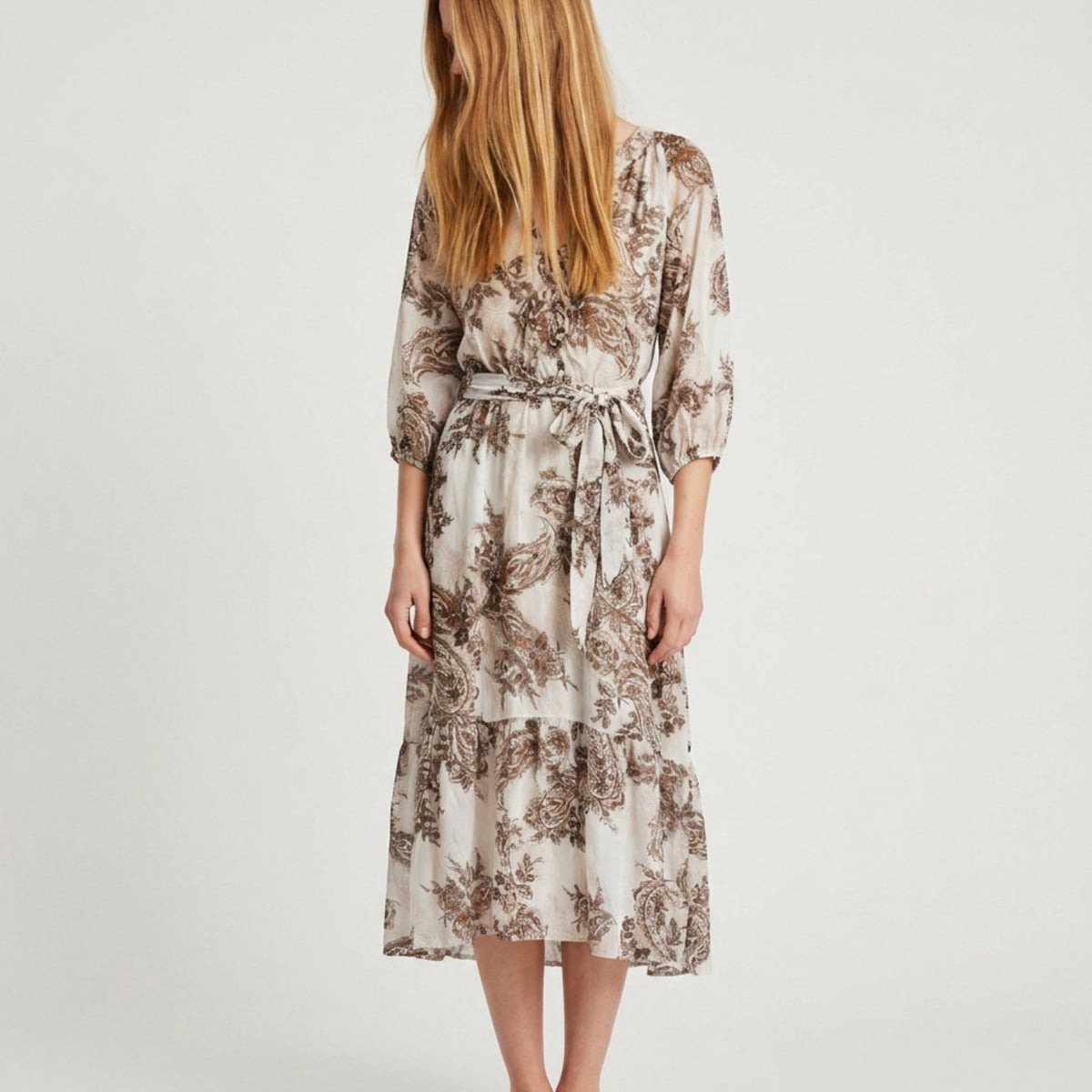 MOONDUST Moondust Paisley Dress | Blue Paisley Midi Dress with Tie Waist DRESS/JUMPSUIT 129 CHOCOLATE