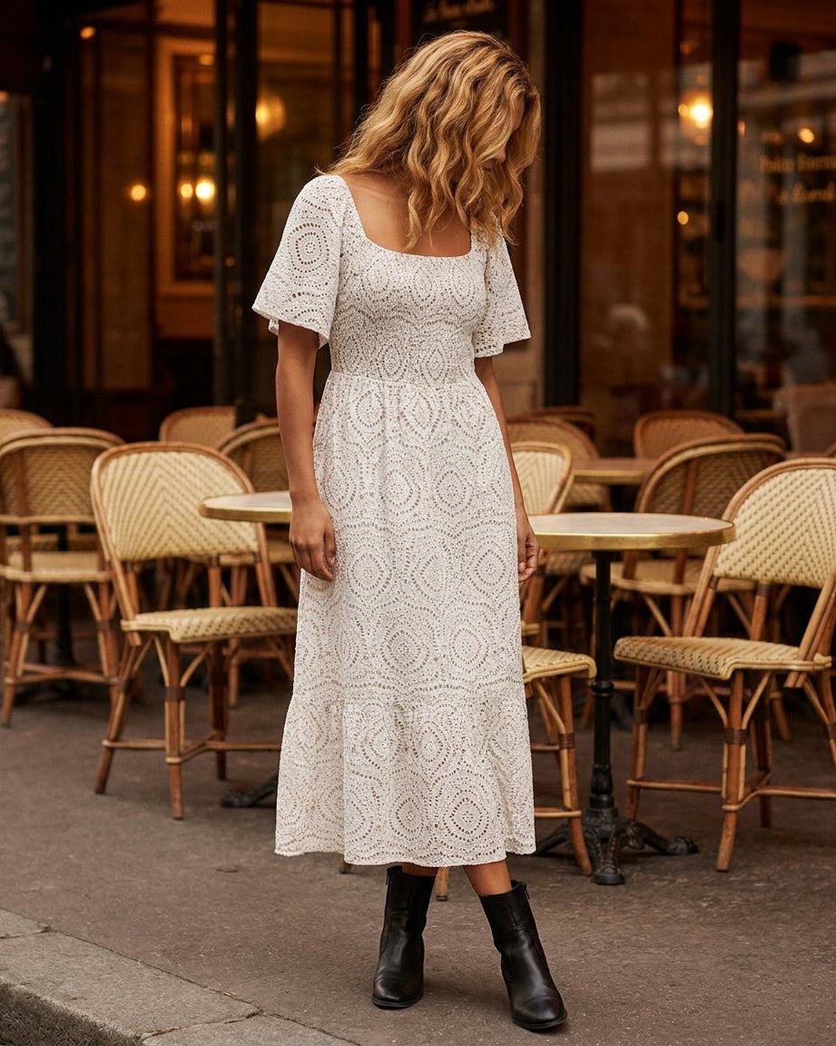 MOONDUST Moondust Selma Gage Ink Dress | Feminine Printed Dress DRESS/JUMPSUIT 27 SAND
