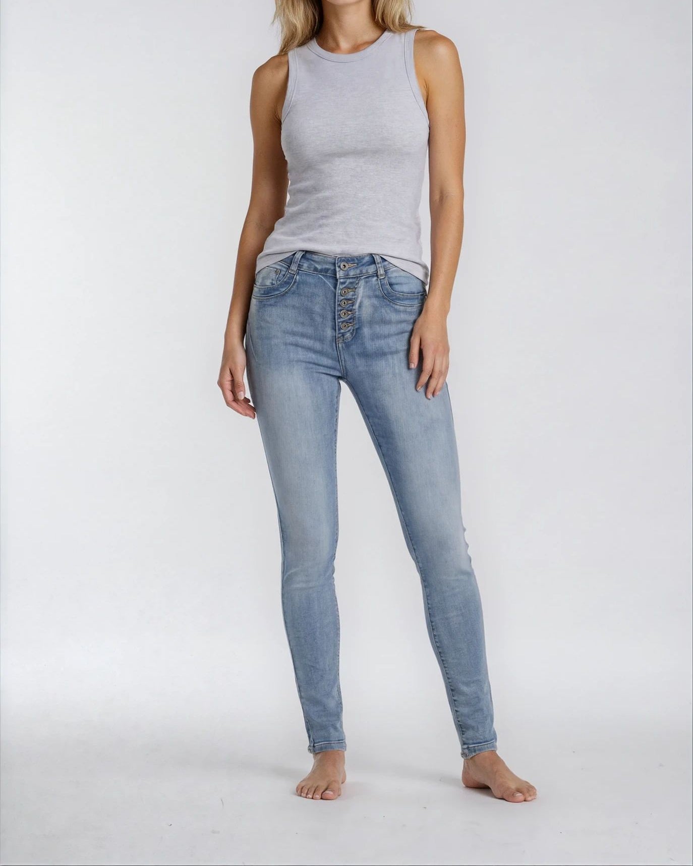 MAPP Patti Button Denim Jeans DENIM/TWILL 909699 LT. BLUE USED