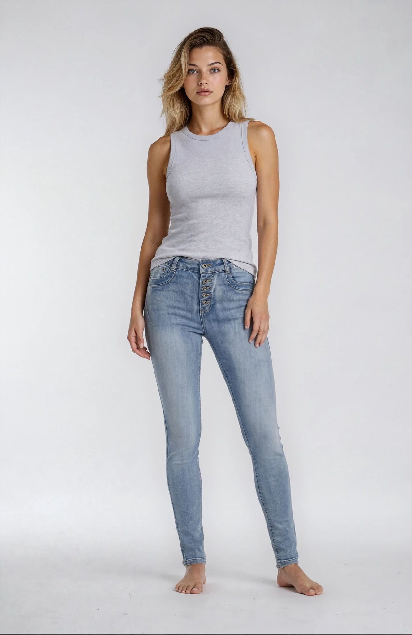 MAPP Patti Button Denim Jeans DENIM/TWILL 909699 LT. BLUE USED