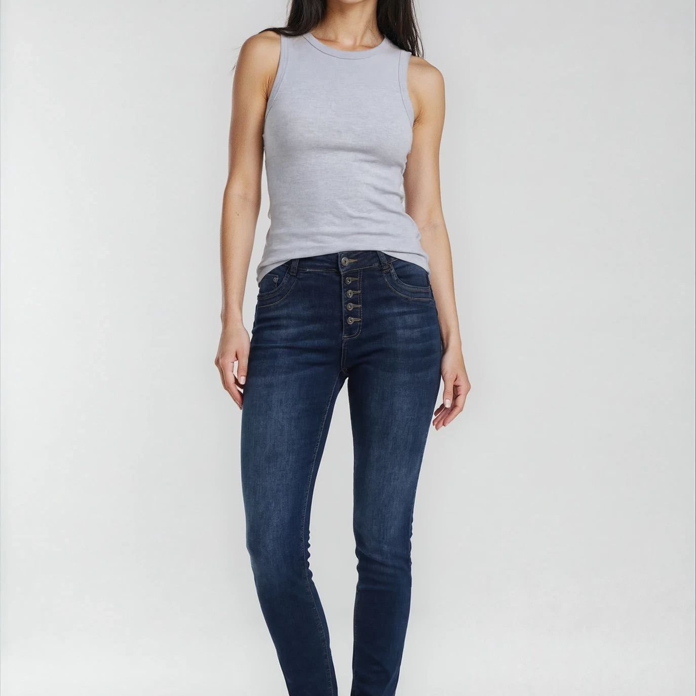 MAPP PATTI BUTTON DENIM JEANS DENIM/TWILL 969699 DARK BLUE USED