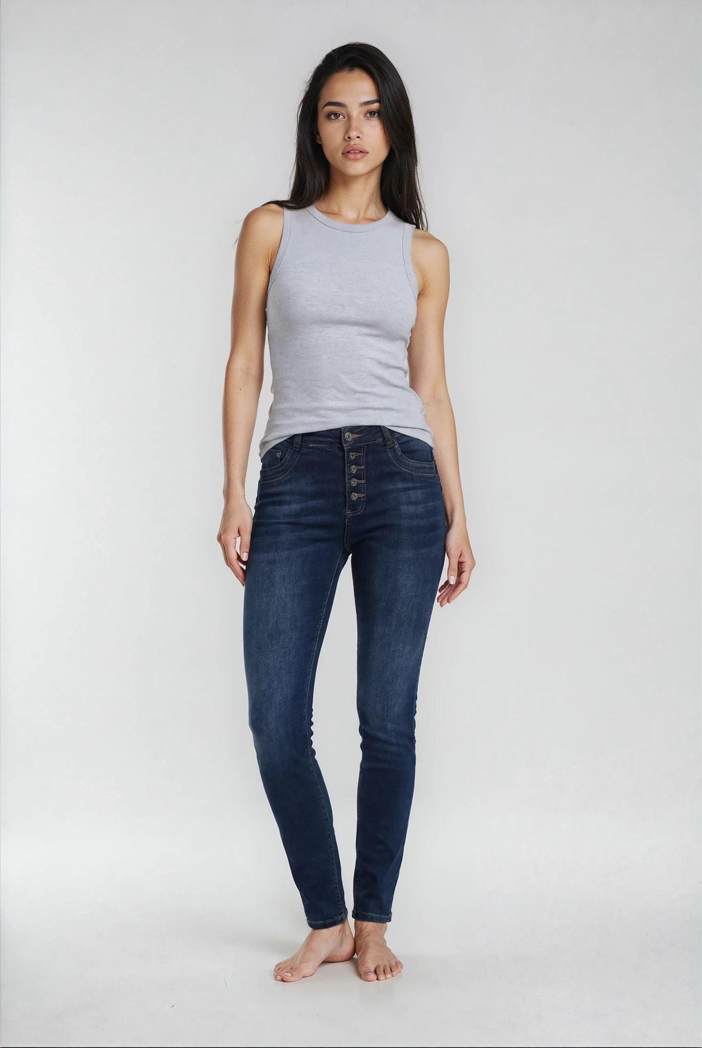 MAPP PATTI BUTTON DENIM JEANS DENIM/TWILL 969699 DARK BLUE USED