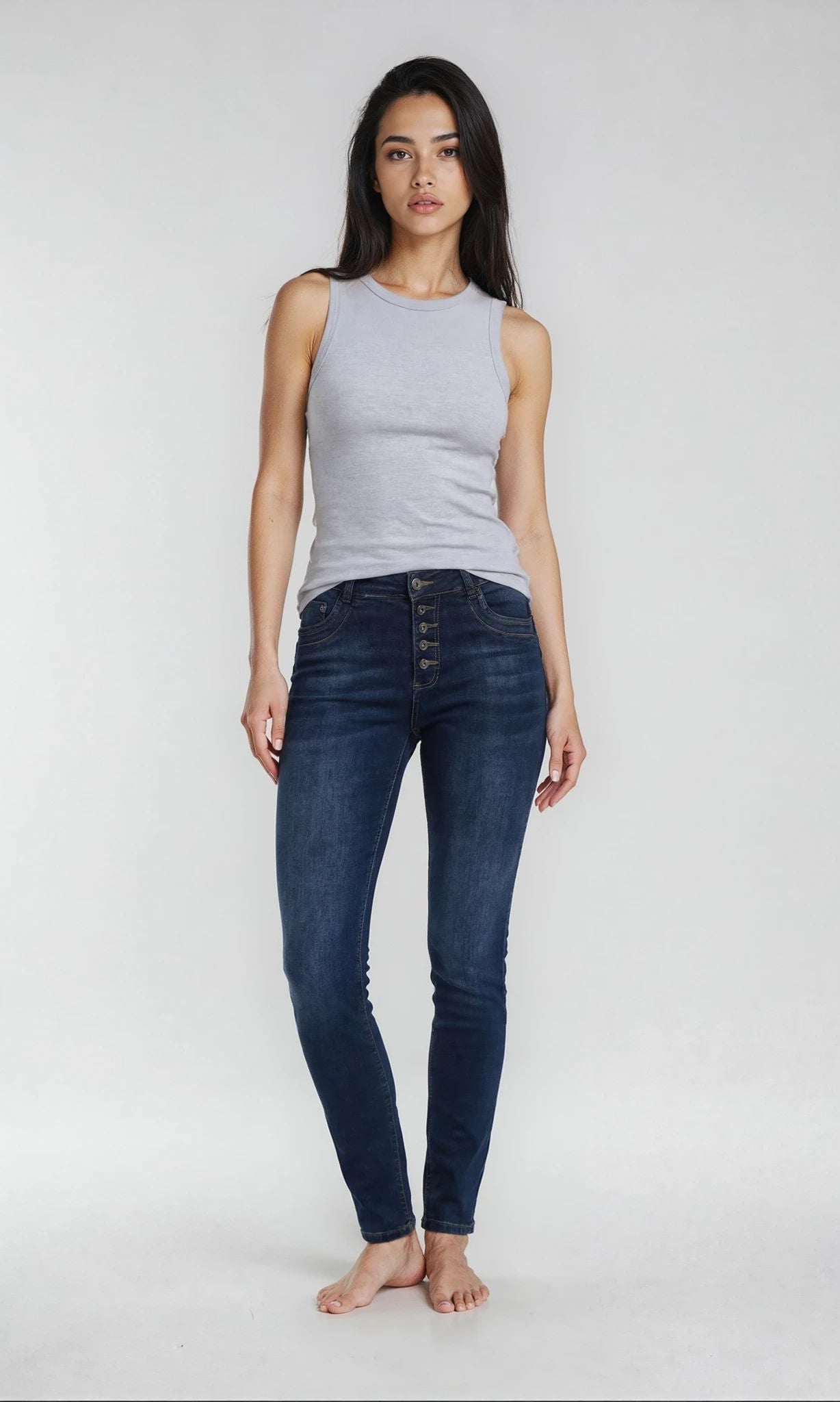 MAPP PATTI BUTTON DENIM JEANS DENIM/TWILL 969699 DARK BLUE USED