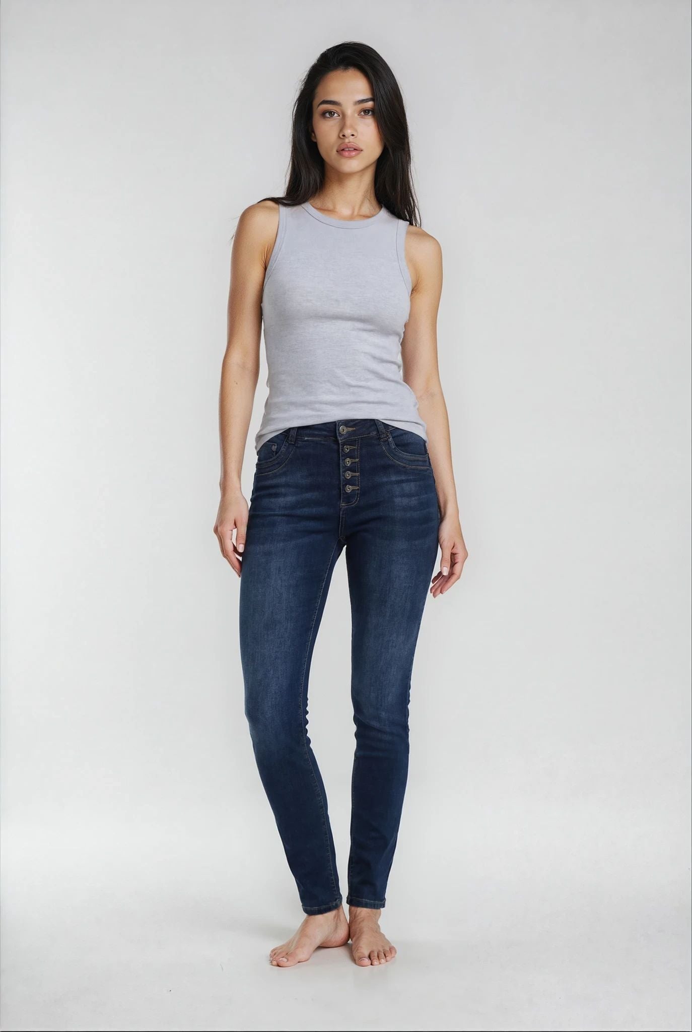 MAPP PATTI BUTTON DENIM JEANS DENIM/TWILL 969699 DARK BLUE USED