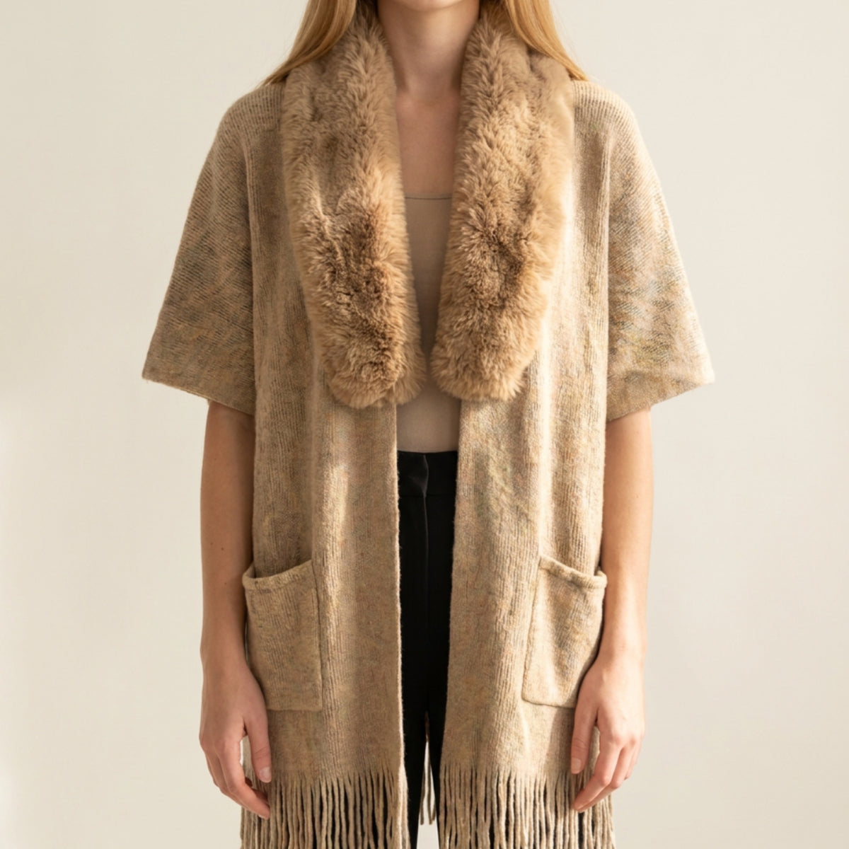 M JEANS PONCHO FAUX FUR OUTERWEAR 135 EARTH